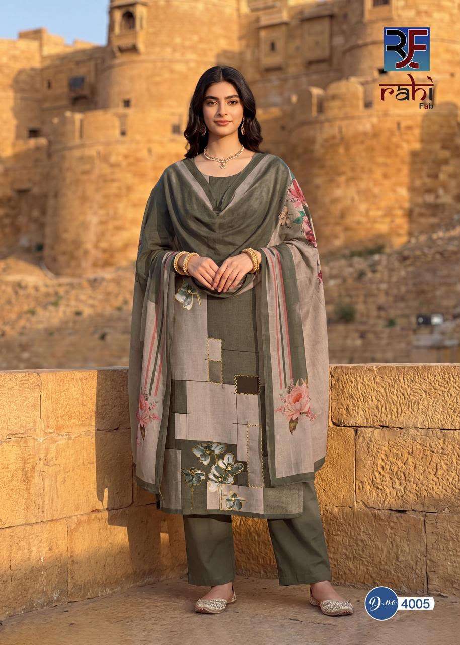 RAHI FAB RISING GOLD VOL 4 COTTON PRINTED WITH FANCY WORK SUIT