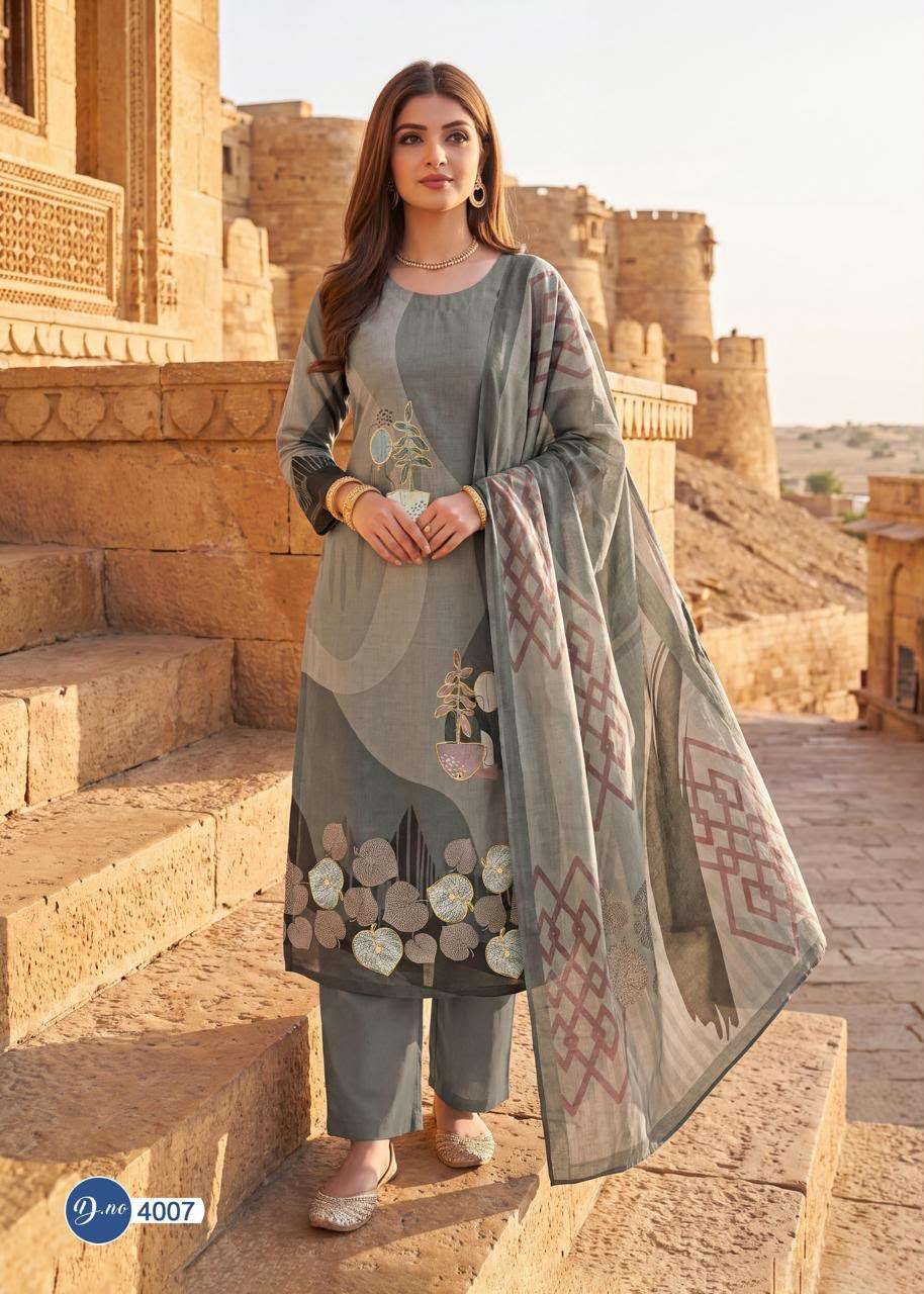 RAHI FAB RISING GOLD VOL 4 COTTON PRINTED WITH FANCY WORK SUIT