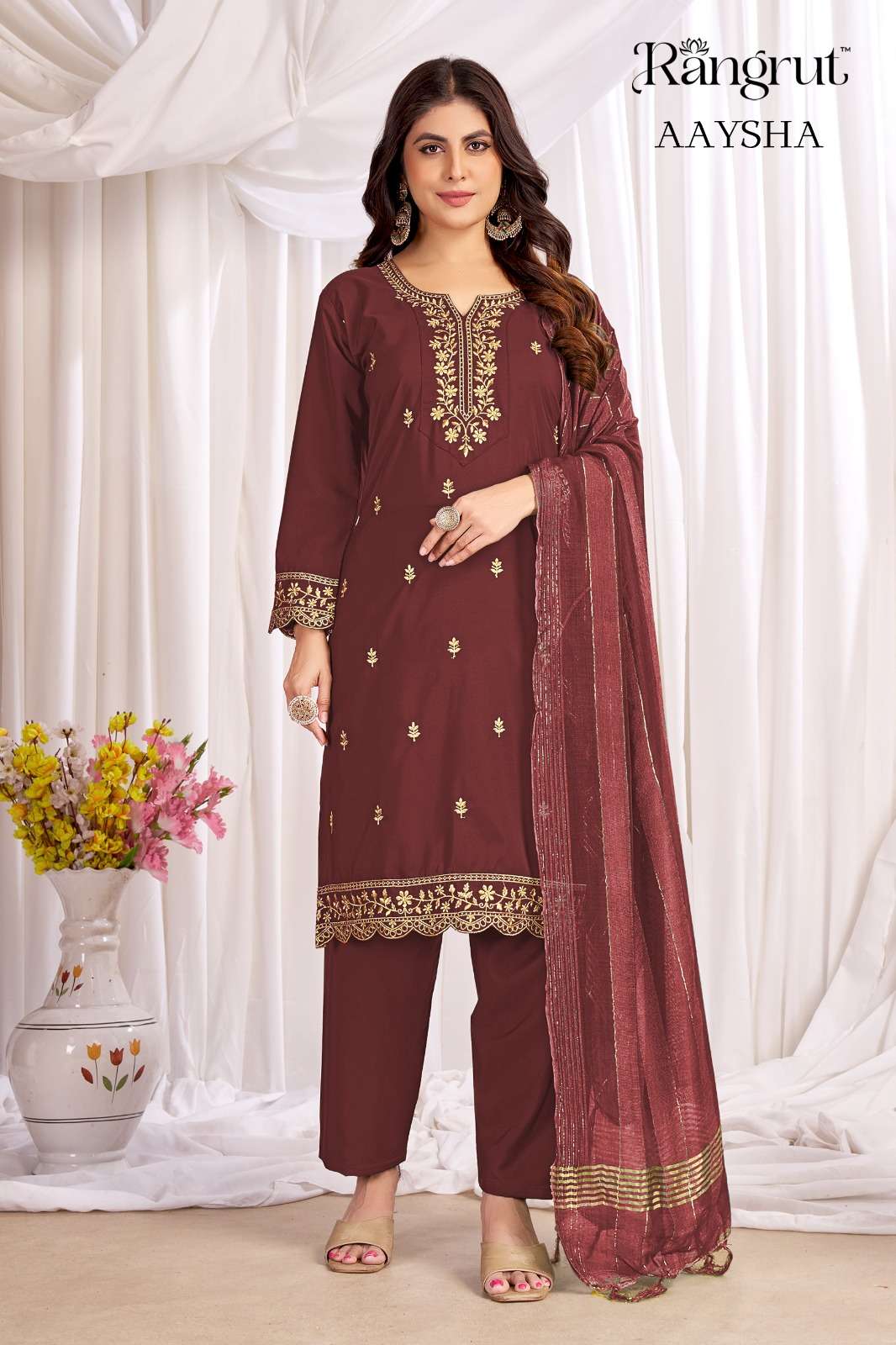 RANGRUT AAYSHA CREPE WITH SEQUENCE EMBROIDERY WORK LADIES 3PCS SET 