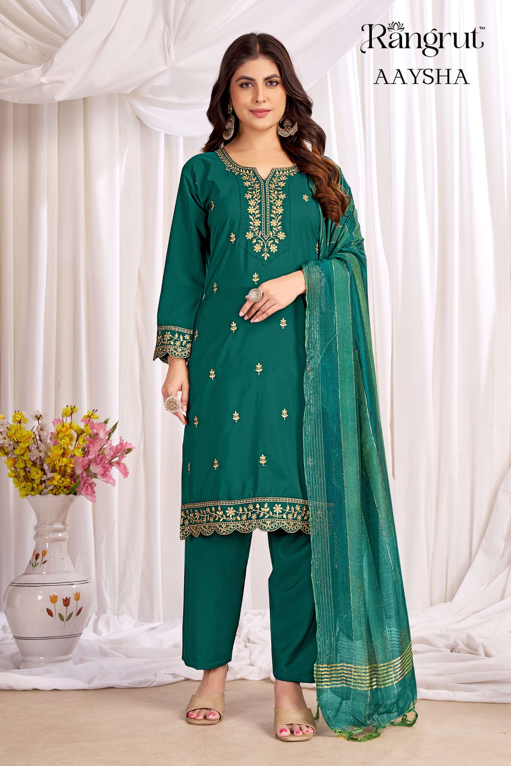 RANGRUT AAYSHA CREPE WITH SEQUENCE EMBROIDERY WORK LADIES 3PCS SET 