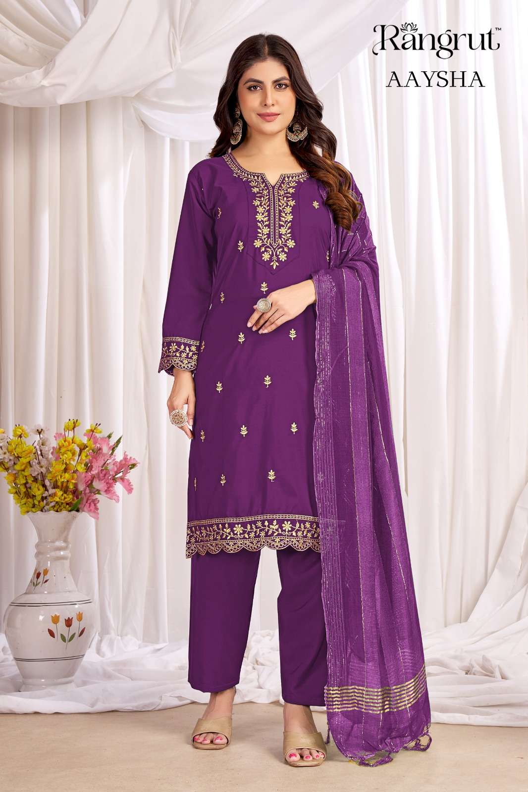 RANGRUT AAYSHA CREPE WITH SEQUENCE EMBROIDERY WORK LADIES 3PCS SET 