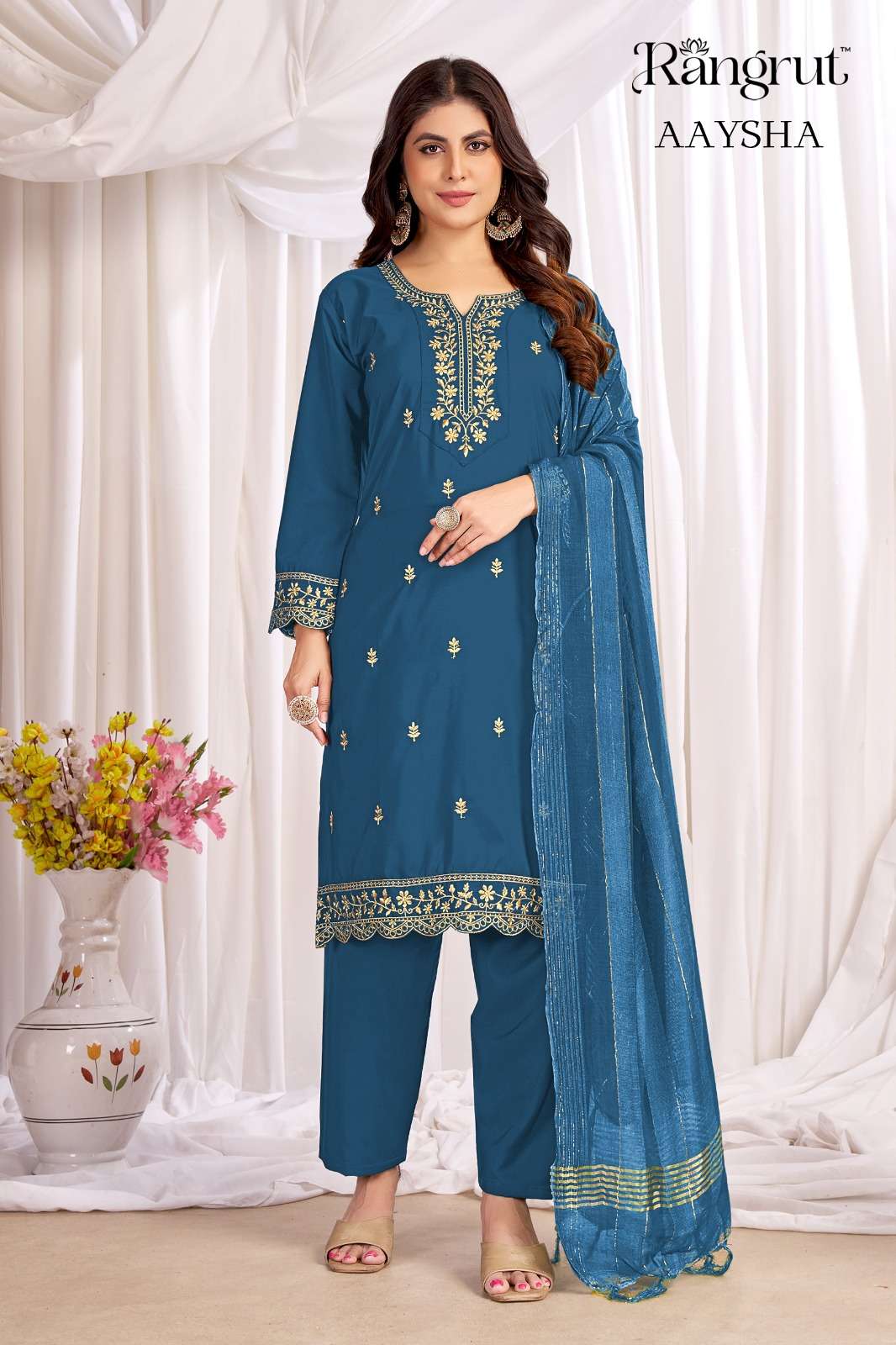 RANGRUT AAYSHA CREPE WITH SEQUENCE EMBROIDERY WORK LADIES 3PCS SET 