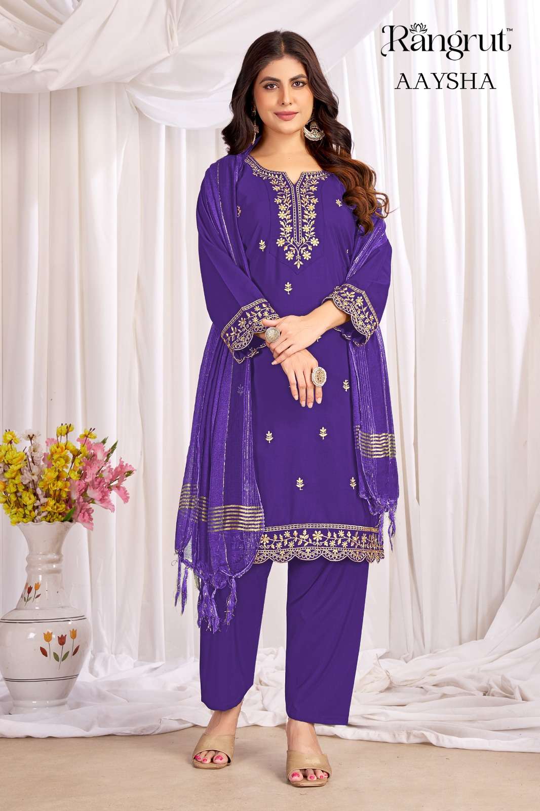 RANGRUT AAYSHA CREPE WITH SEQUENCE EMBROIDERY WORK LADIES 3PCS SET 