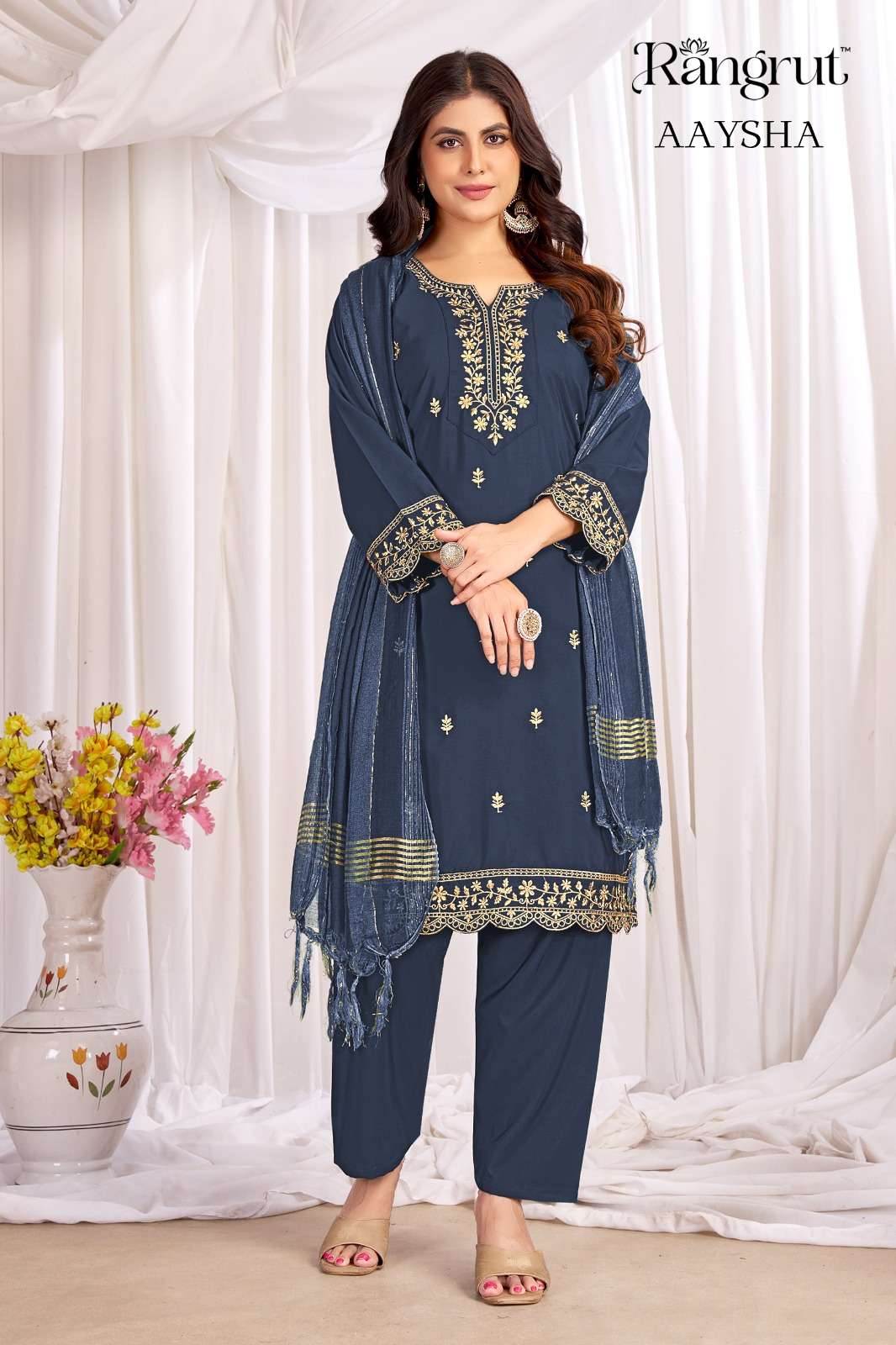 RANGRUT AAYSHA CREPE WITH SEQUENCE EMBROIDERY WORK LADIES 3PCS SET 