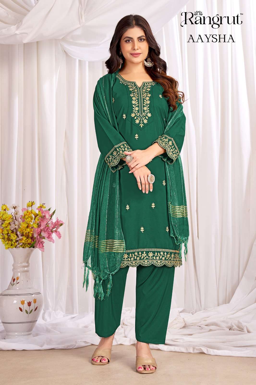 RANGRUT AAYSHA CREPE WITH SEQUENCE EMBROIDERY WORK LADIES 3PCS SET 