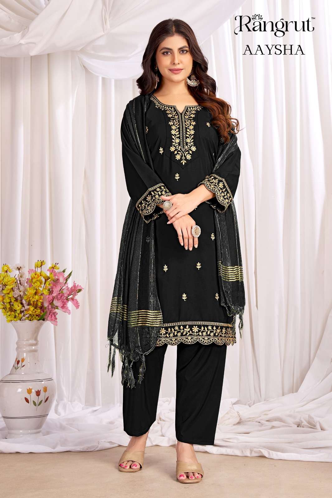 RANGRUT AAYSHA CREPE WITH SEQUENCE EMBROIDERY WORK LADIES 3PCS SET 