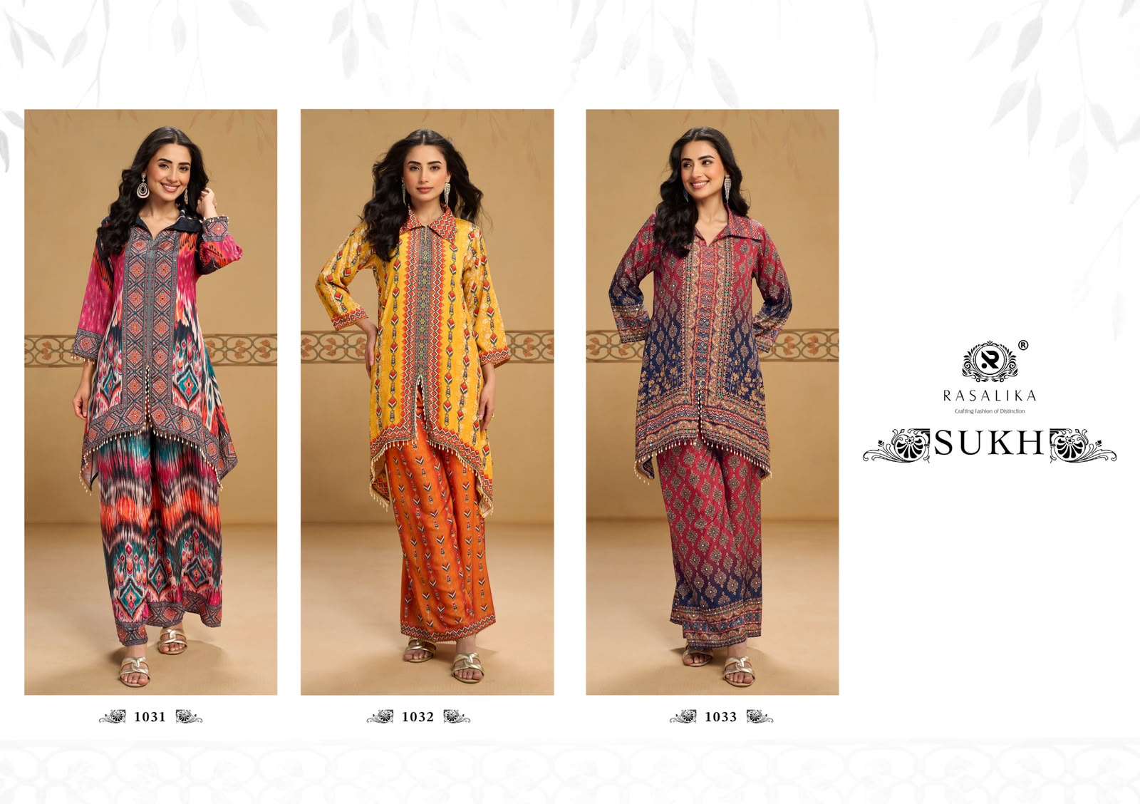 RASALIKA SUKH CREP SILK DIGITAL PRINT WITH EMBELLISHED MIRROR WORK CORD SET
