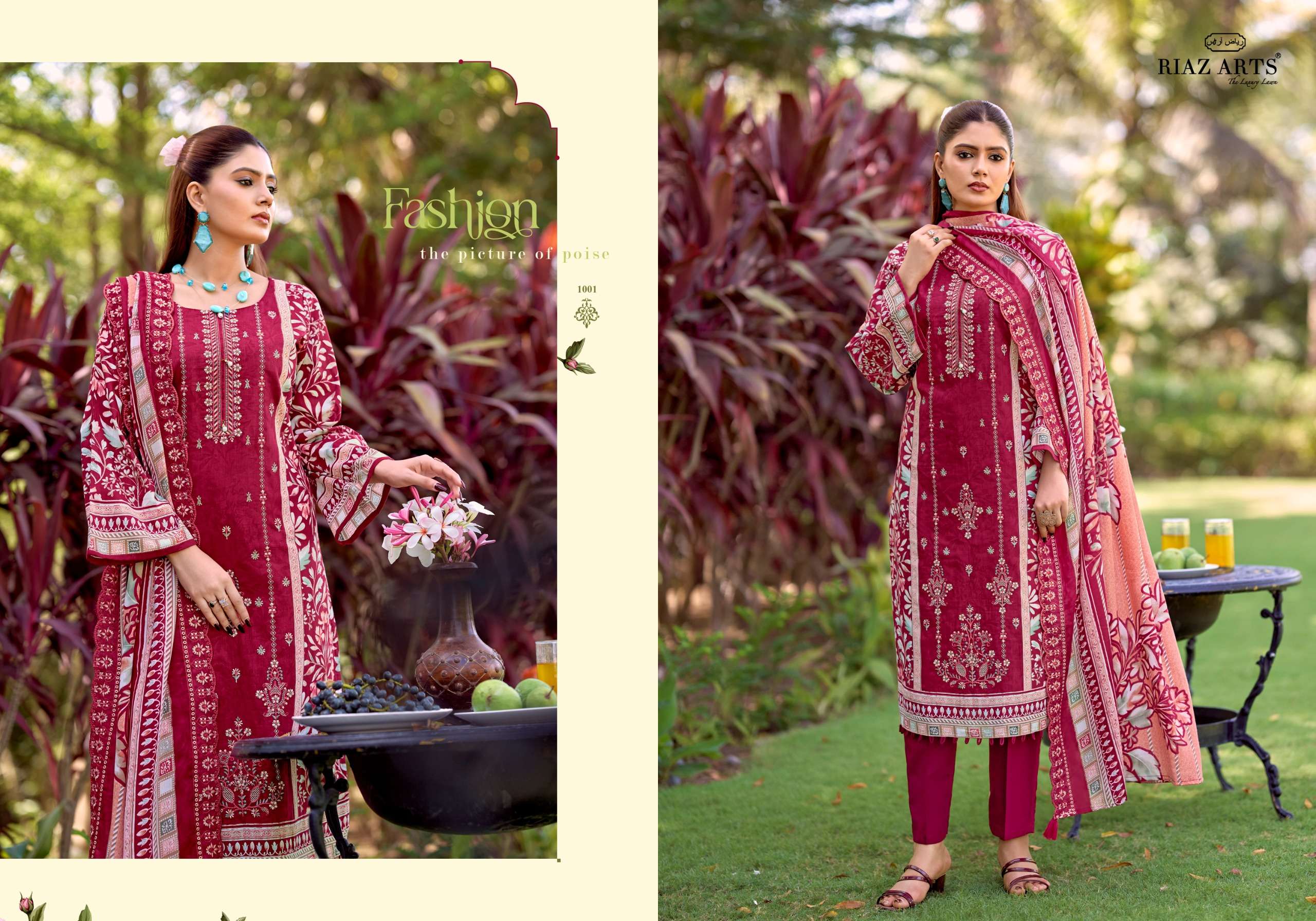 RIAZ ARTS BIN SAEED VOL 18 LAWN COTTON DIGITAL PRINTS WITH HEAVY EMBROIDERY WORK SUIT