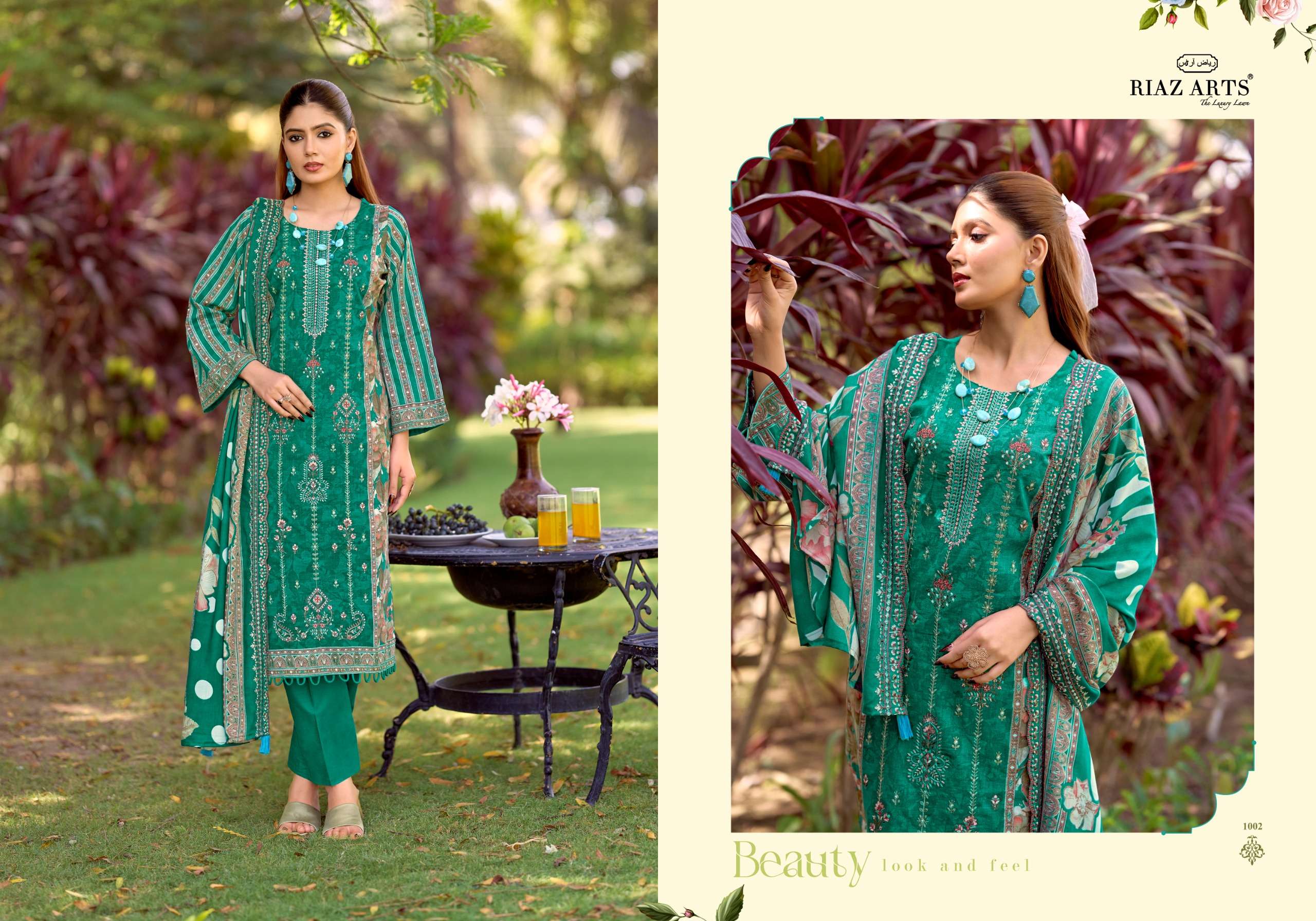 RIAZ ARTS BIN SAEED VOL 18 LAWN COTTON DIGITAL PRINTS WITH HEAVY EMBROIDERY WORK SUIT