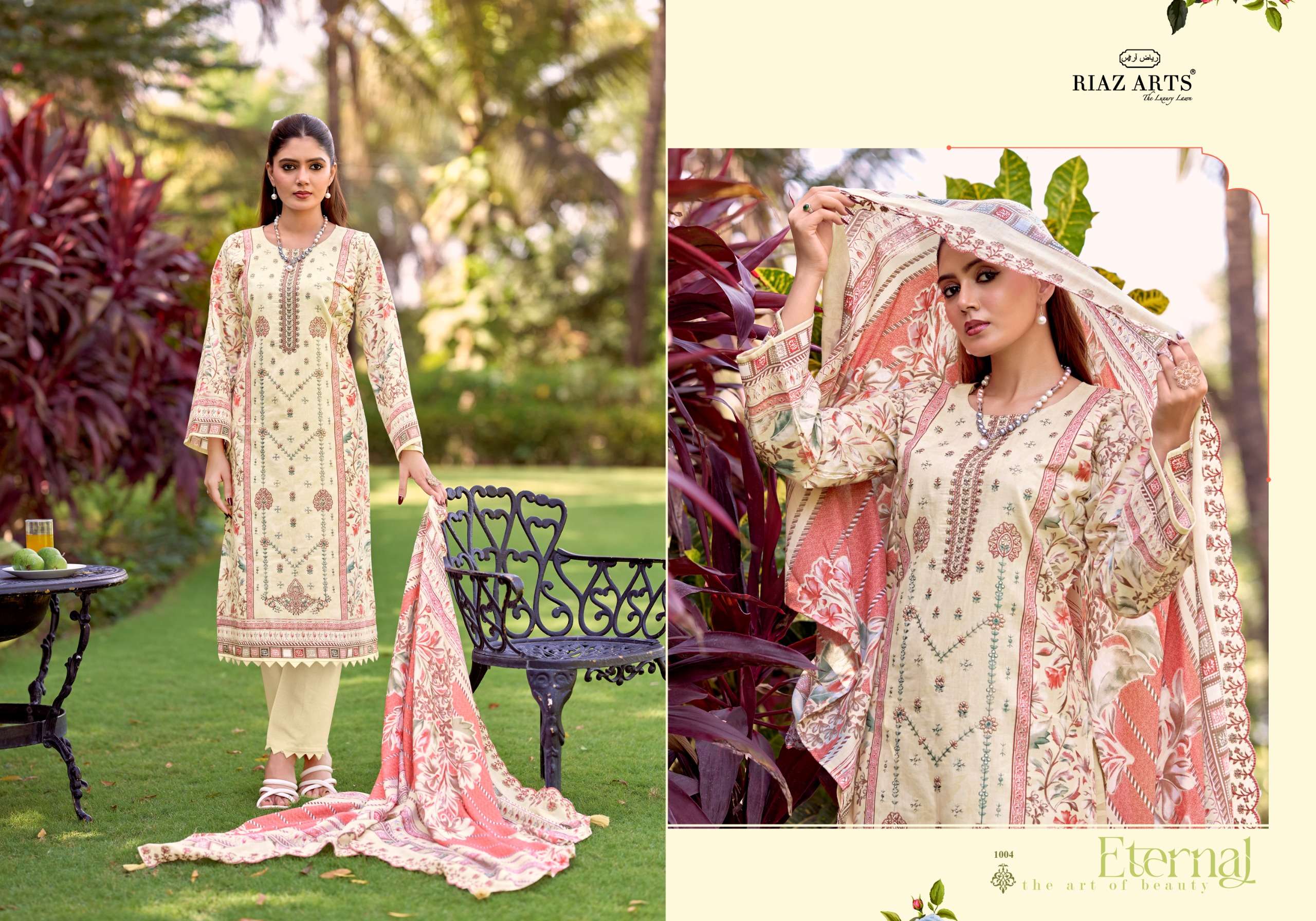 RIAZ ARTS BIN SAEED VOL 18 LAWN COTTON DIGITAL PRINTS WITH HEAVY EMBROIDERY WORK SUIT