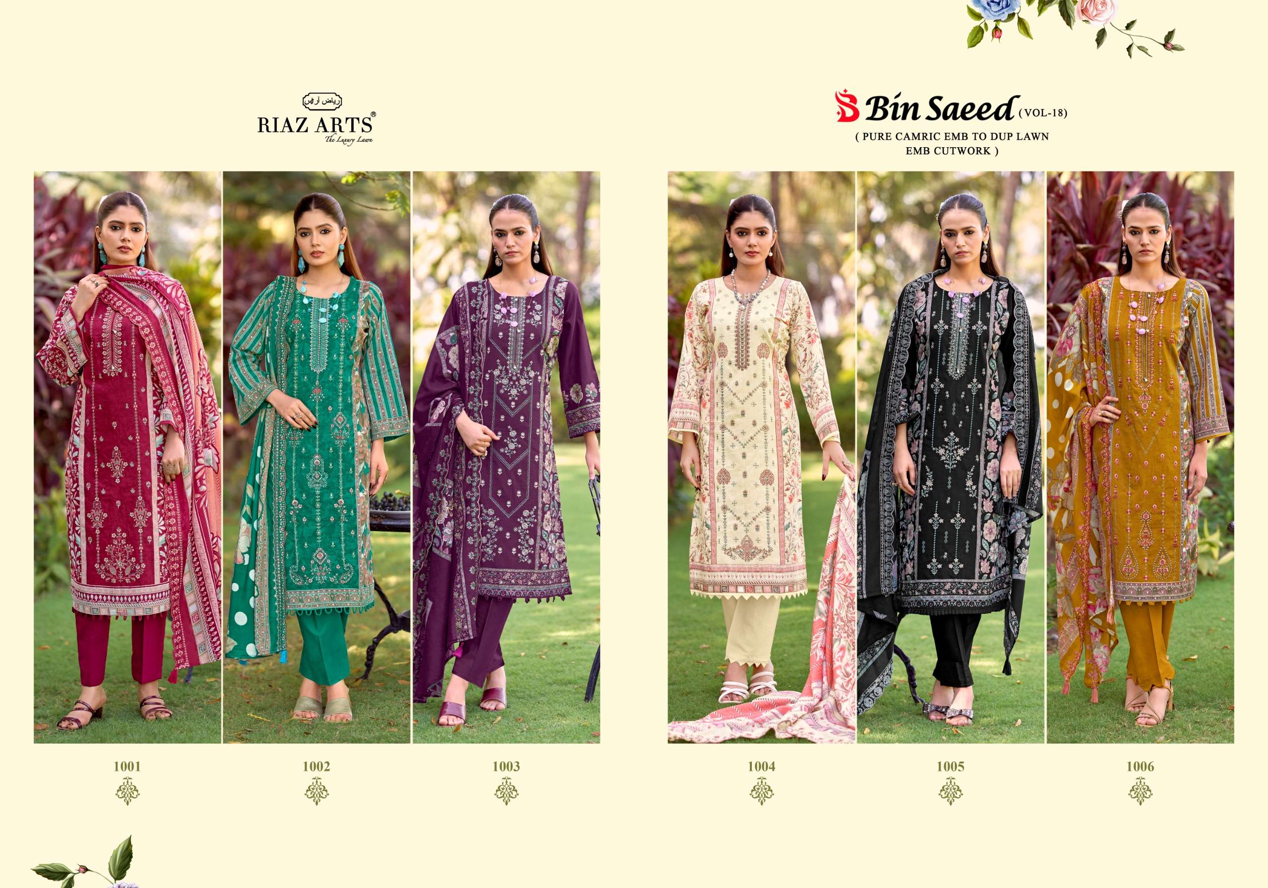 RIAZ ARTS BIN SAEED VOL 18 LAWN COTTON DIGITAL PRINTS WITH HEAVY EMBROIDERY WORK SUIT