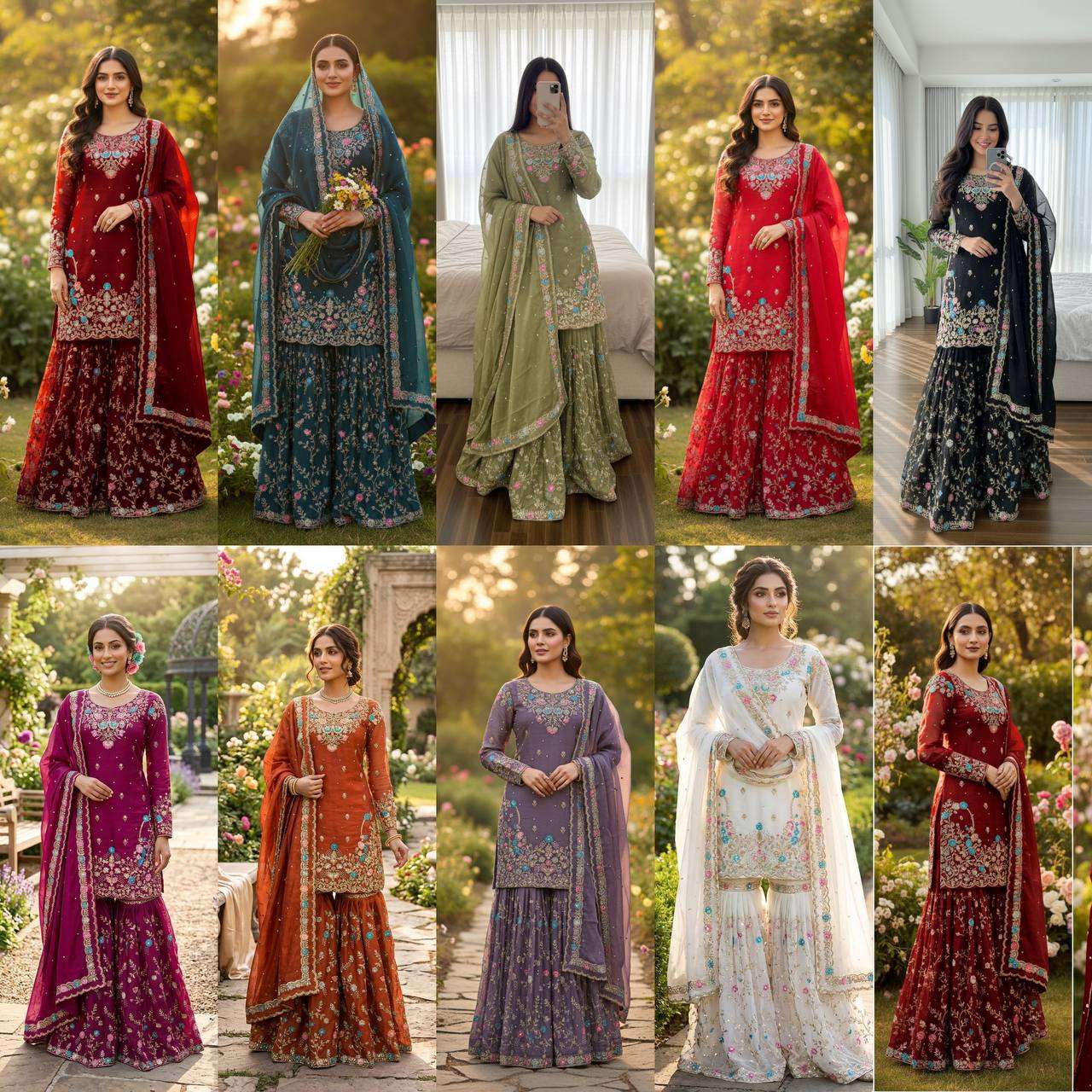 RTC 5956 SILK SEQUENCE EMBROIDERY DESIGNER WORK SUITS PARTY WEAR LADIES SHARARA SUIT 