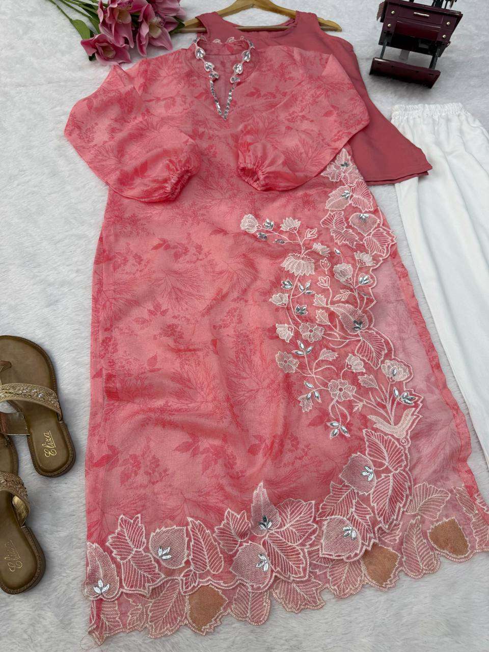 RTC 6054 ORGANZA GORGEOUS LOOK DESIGNER LADIES TOP WITH PENT PAIR 