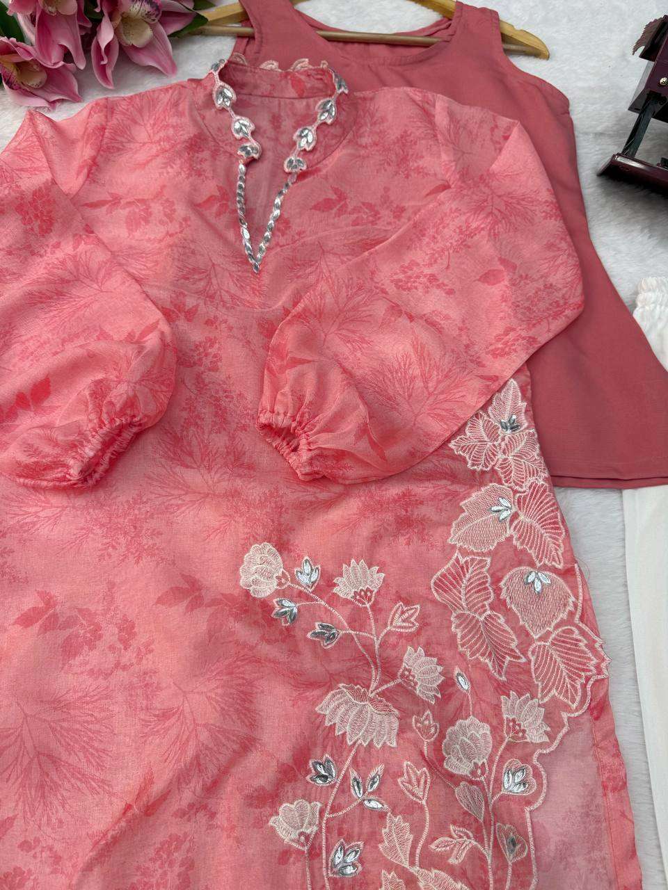 RTC 6054 ORGANZA GORGEOUS LOOK DESIGNER LADIES TOP WITH PENT PAIR 