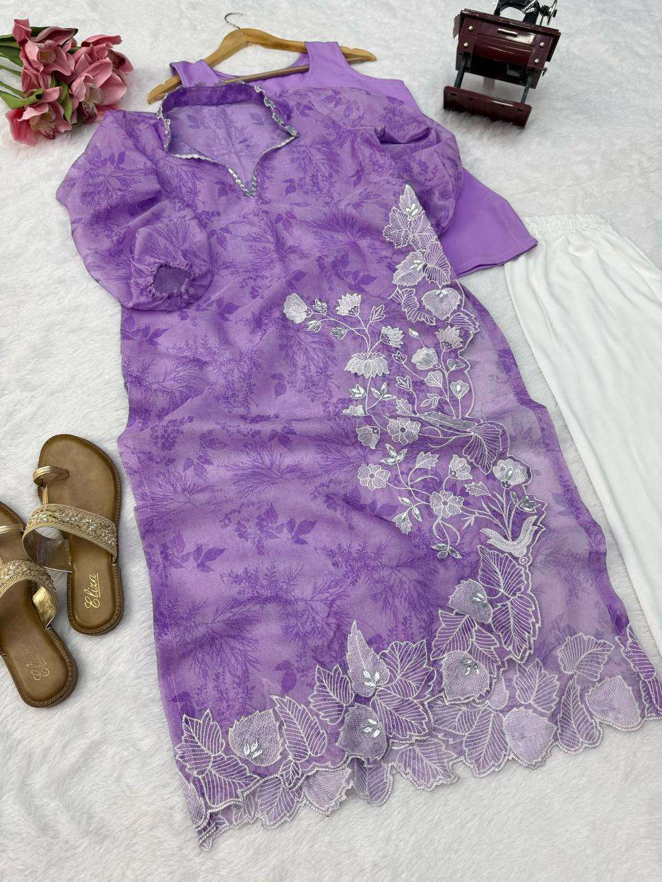 RTC 6054 ORGANZA GORGEOUS LOOK DESIGNER LADIES TOP WITH PENT PAIR 