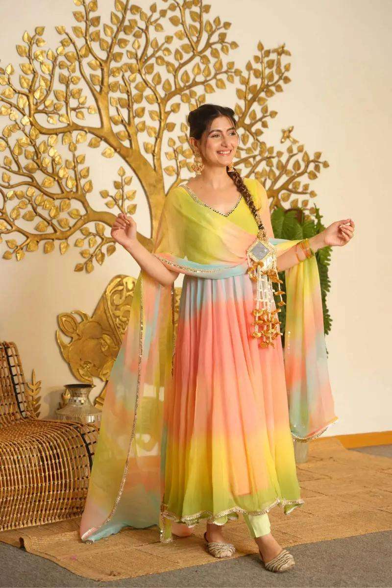 RTC 6069 FOX GEORGETTE MULTI COLOUR PREETY LOOK DESIGNER LADIES PARTY WEAR GOWN DRESS