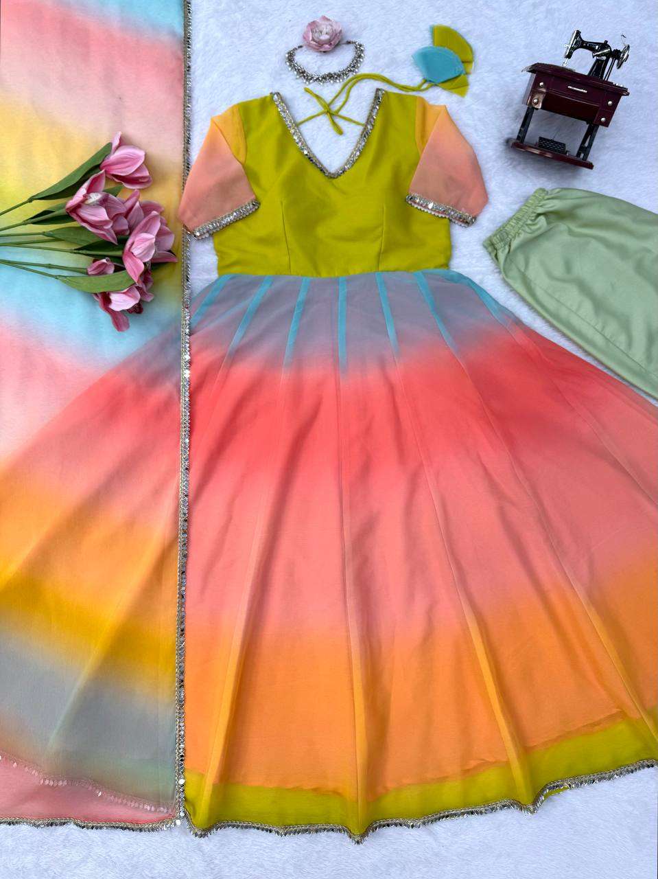 RTC 6069 FOX GEORGETTE MULTI COLOUR PREETY LOOK DESIGNER LADIES PARTY WEAR GOWN DRESS