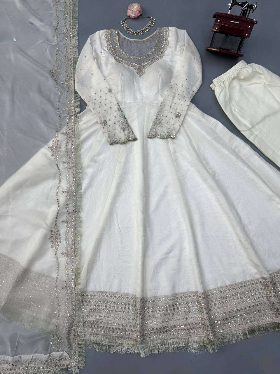 RTC 6079 SILK SEQUENCE EMBROIDERY DESIGNER WORK ANARKALI GOWN STYLE SUIT 