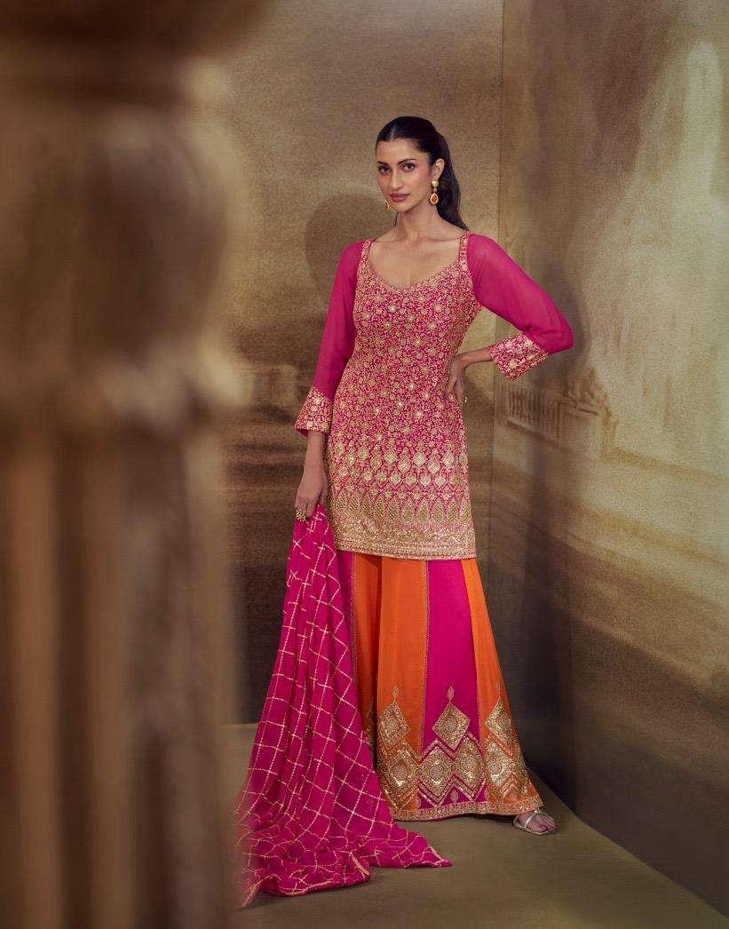 SAYURI DESIGNER BANNO GEROGETTE HEAVY EMBROIDERED DESIGNER READY MADE FESTIVE WEAR SUIT