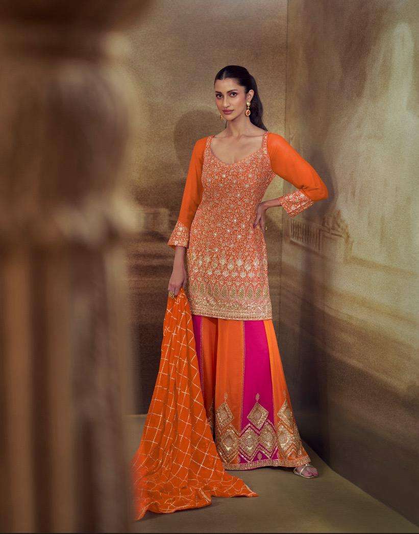 SAYURI DESIGNER BANNO GEROGETTE HEAVY EMBROIDERED DESIGNER READY MADE FESTIVE WEAR SUIT