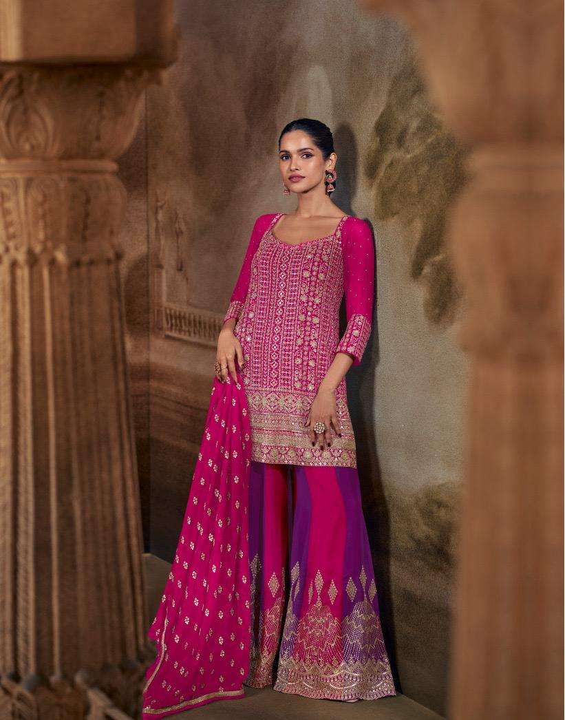 SAYURI DESIGNER BANNO GEROGETTE HEAVY EMBROIDERED DESIGNER READY MADE FESTIVE WEAR SUIT