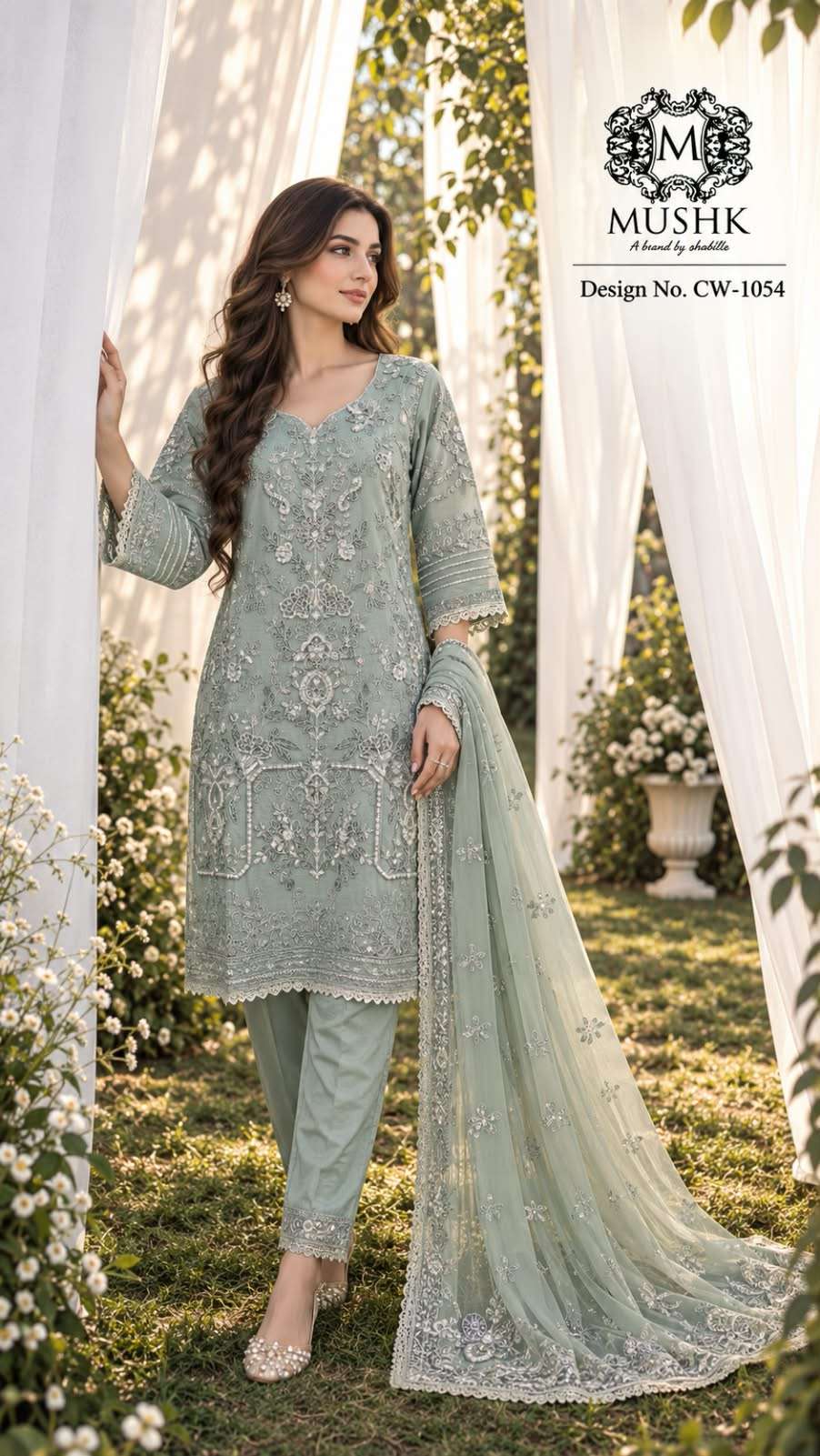 SHRADDHA DESIGNER MUSHQ CW 1054 CHIFFON HEAVY EMBROIDERED DESIGNER READY MADE SUIT