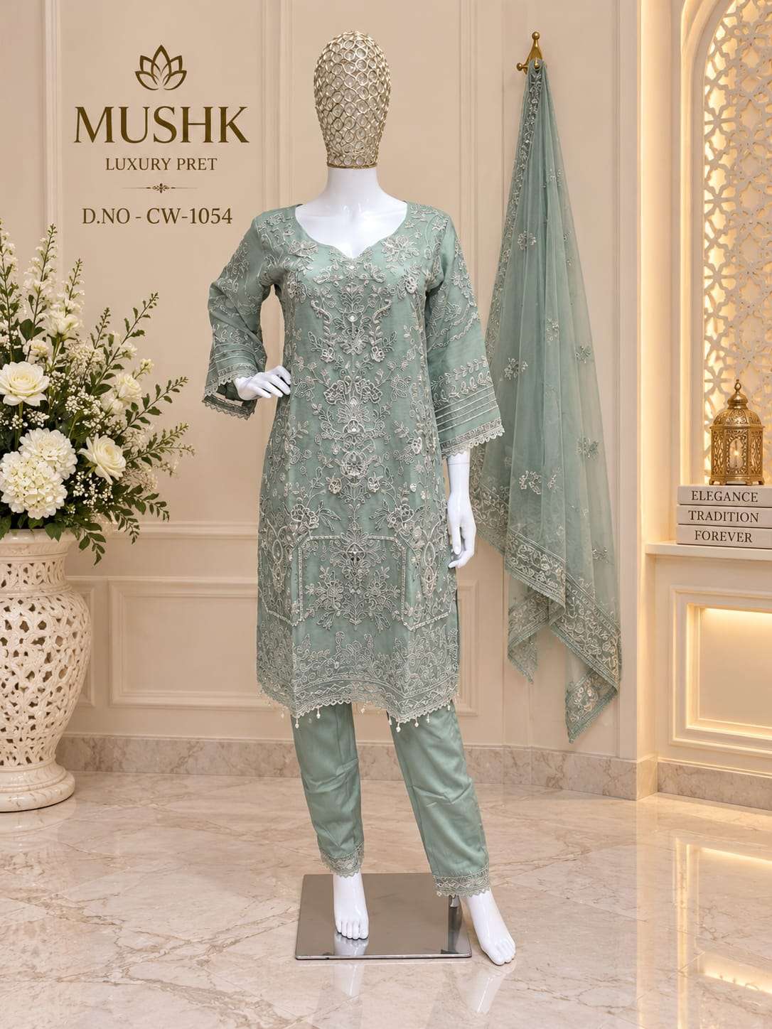 SHRADDHA DESIGNER MUSHQ CW 1054 CHIFFON HEAVY EMBROIDERED DESIGNER READY MADE SUIT