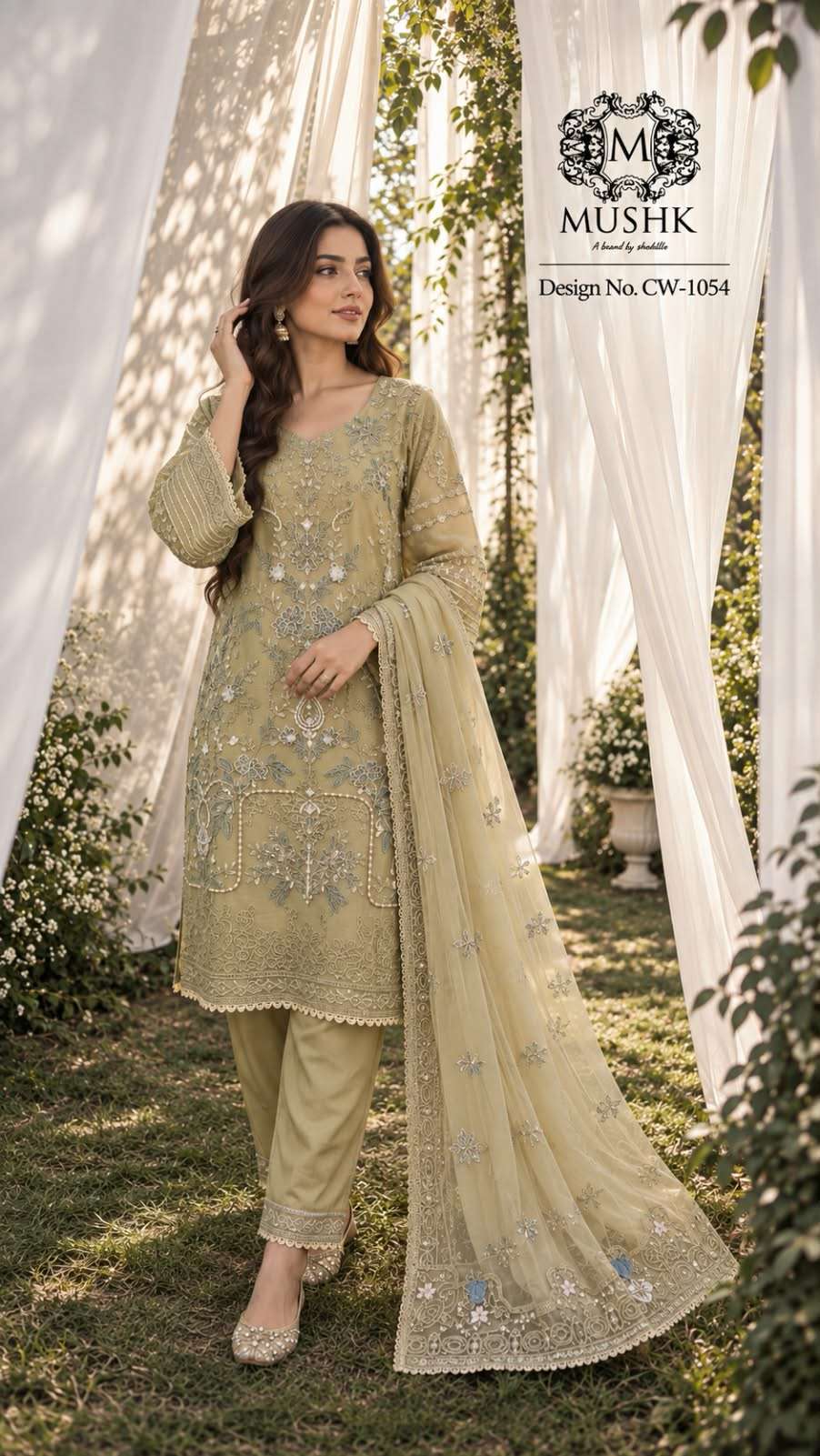 SHRADDHA DESIGNER MUSHQ CW 1054 CHIFFON HEAVY EMBROIDERED DESIGNER READY MADE SUIT