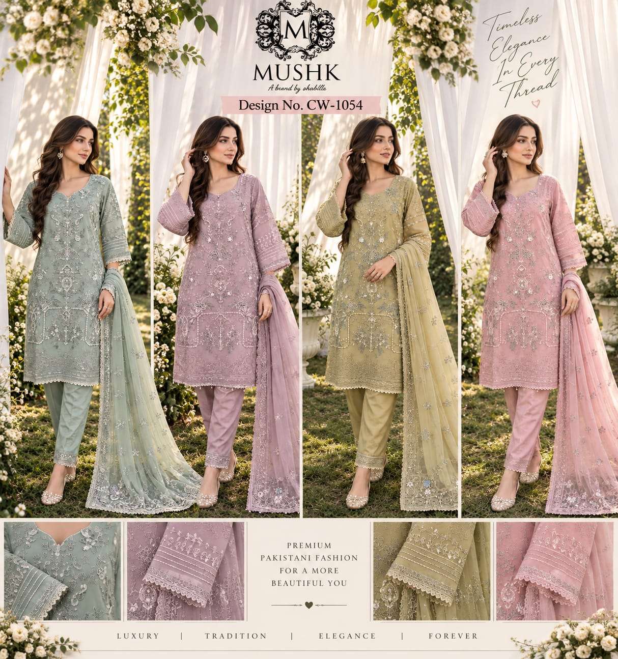 SHRADDHA DESIGNER MUSHQ CW 1054 CHIFFON HEAVY EMBROIDERED DESIGNER READY MADE SUIT