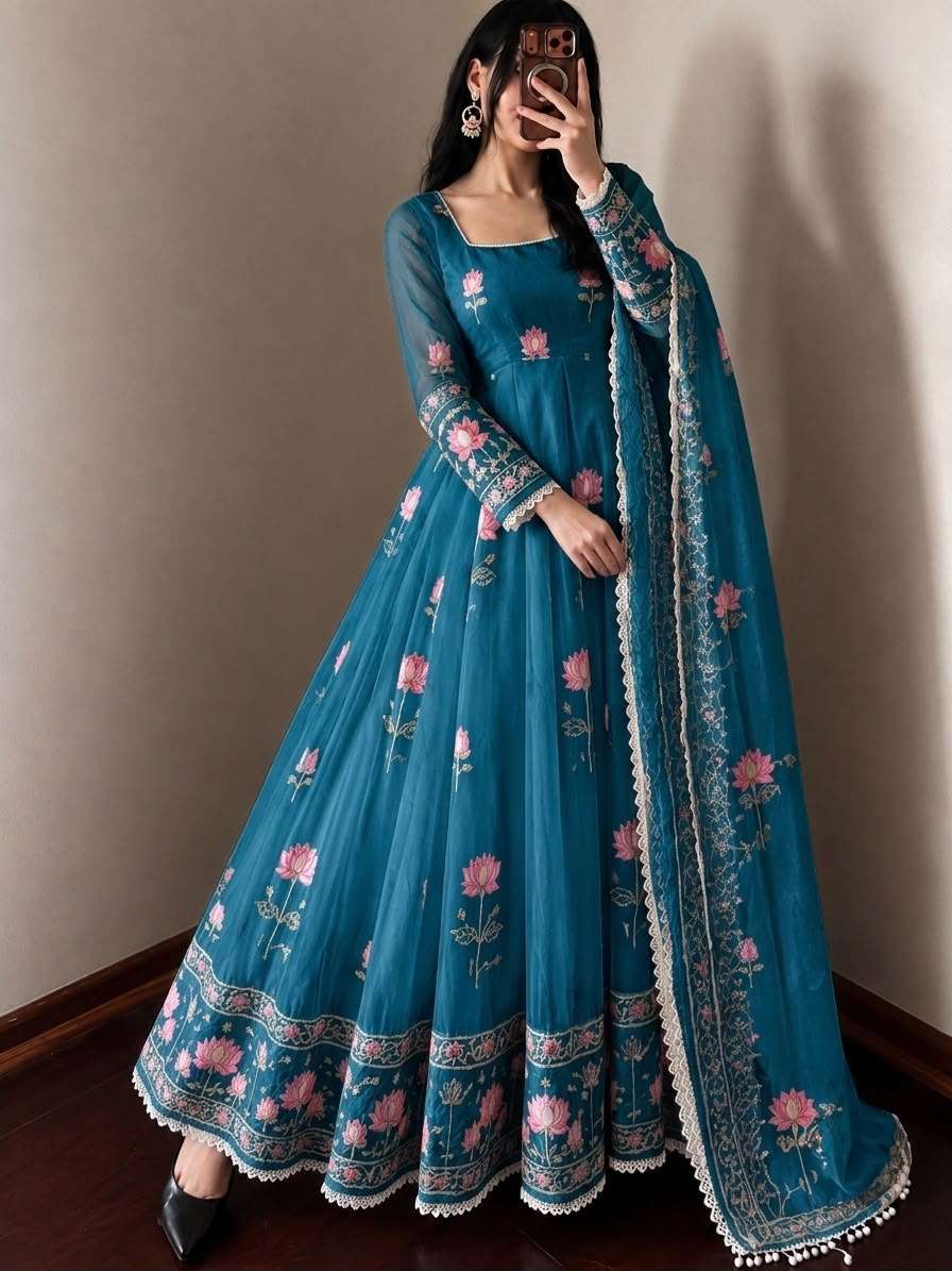 SR 1724 SILK HEAVY SEQUENCE EMBROIDERY DESIGNER PARTY WEAR GOWN SUIT