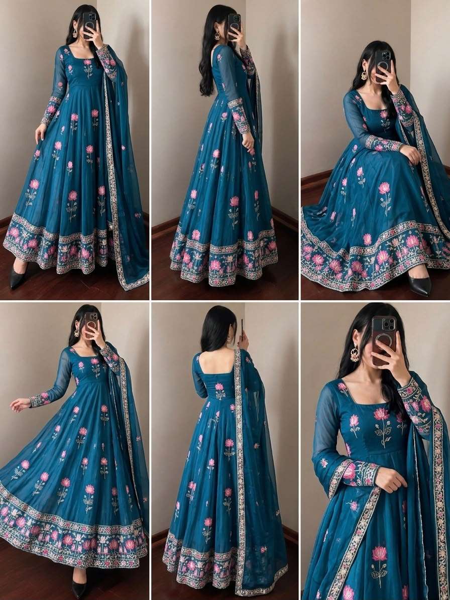 SR 1724 SILK HEAVY SEQUENCE EMBROIDERY DESIGNER PARTY WEAR GOWN SUIT