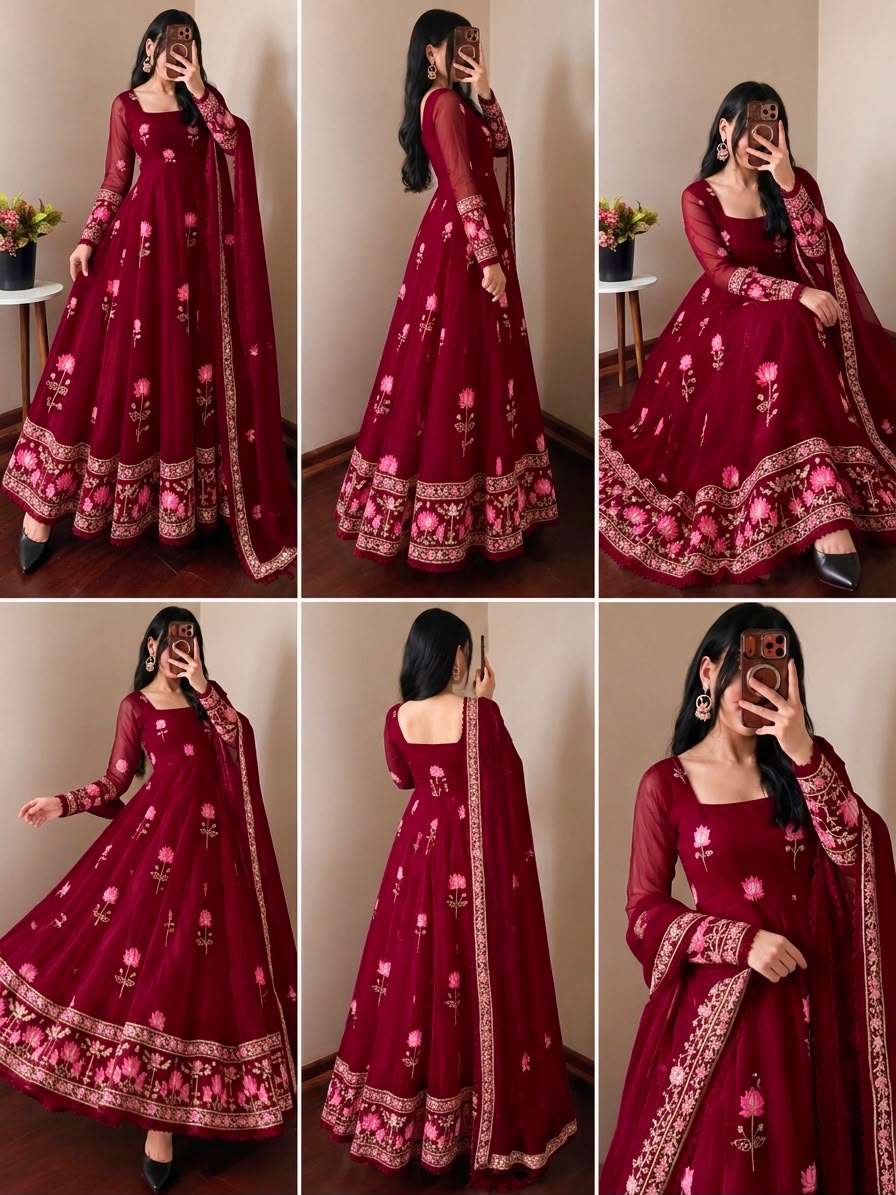 SR 1724 SILK HEAVY SEQUENCE EMBROIDERY DESIGNER PARTY WEAR GOWN SUIT