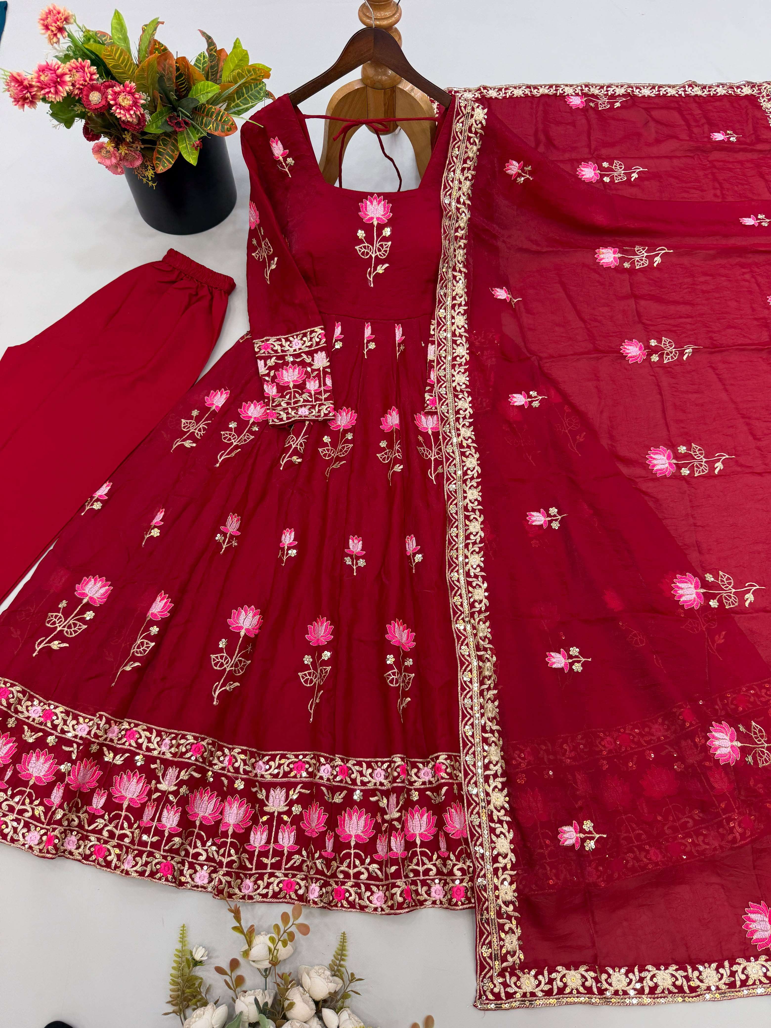 SR 1724 SILK HEAVY SEQUENCE EMBROIDERY DESIGNER PARTY WEAR GOWN SUIT
