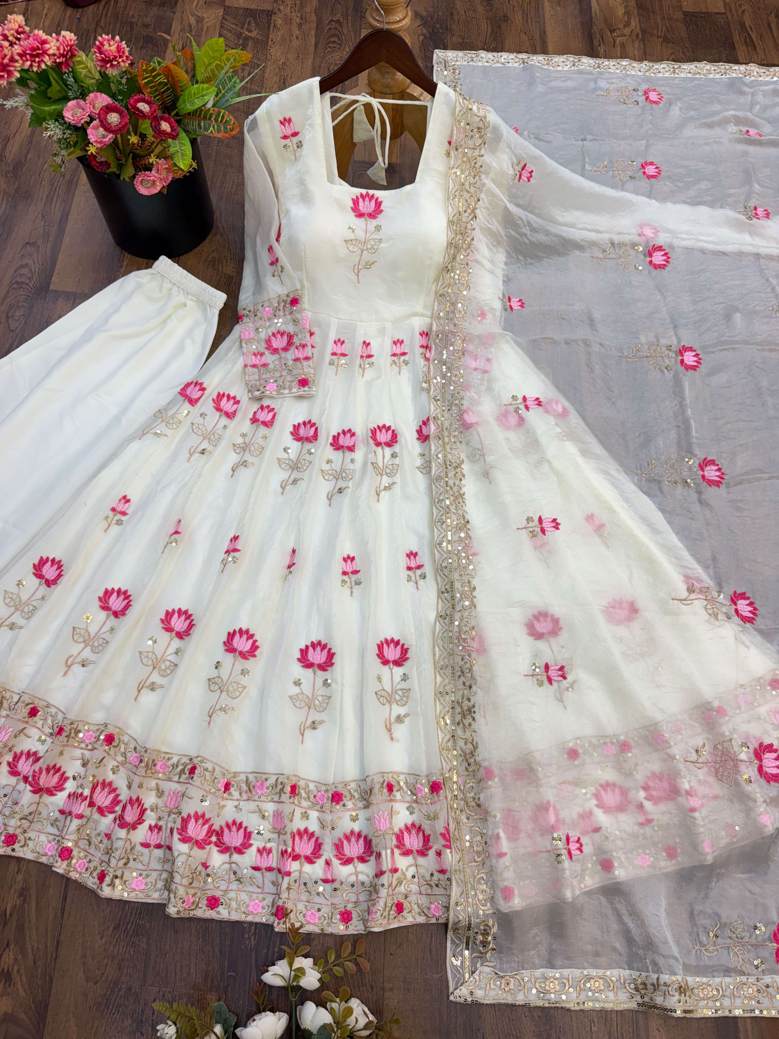 SR 1724 SILK HEAVY SEQUENCE EMBROIDERY DESIGNER PARTY WEAR GOWN SUIT