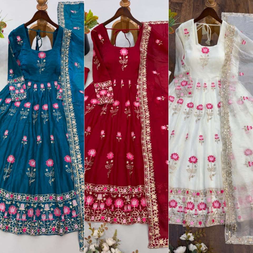 SR 1724 SILK HEAVY SEQUENCE EMBROIDERY DESIGNER PARTY WEAR GOWN SUIT