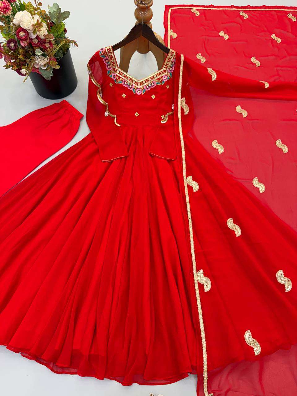 SRK 5363 GEORGETTE SEQUENCE EMBROIDERY WORK PARTY WEAR GOWN SUIT