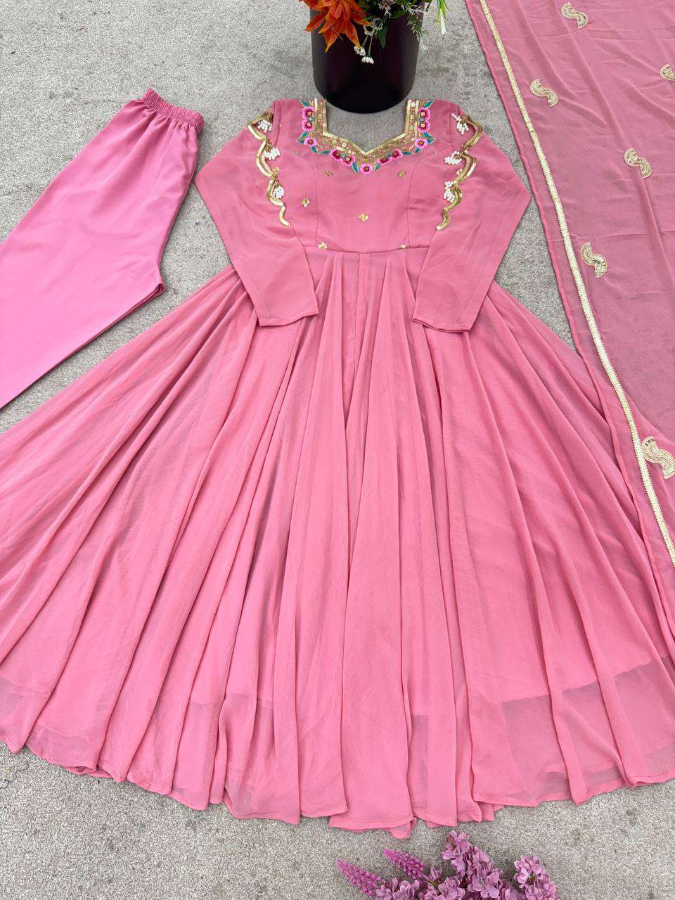 SRK 5363 GEORGETTE SEQUENCE EMBROIDERY WORK PARTY WEAR GOWN SUIT