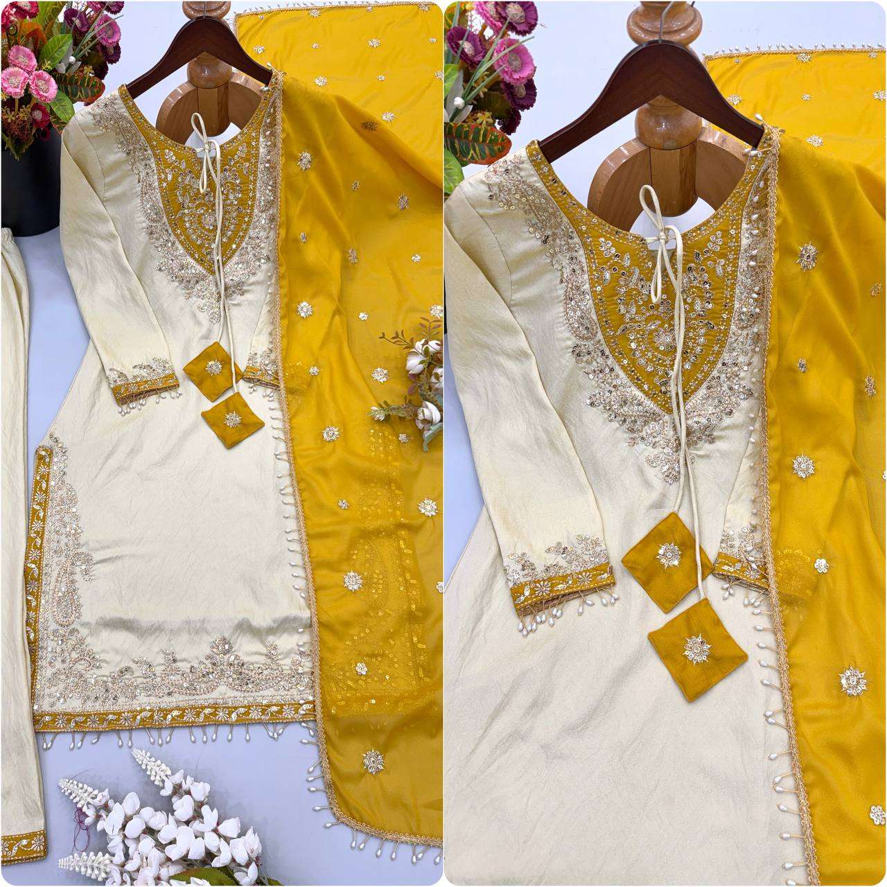 SRK 5371 SILK SEQUENCE EMBROIDERY DESIGNER WORK ETHNIC WEAR LADIES SUIT