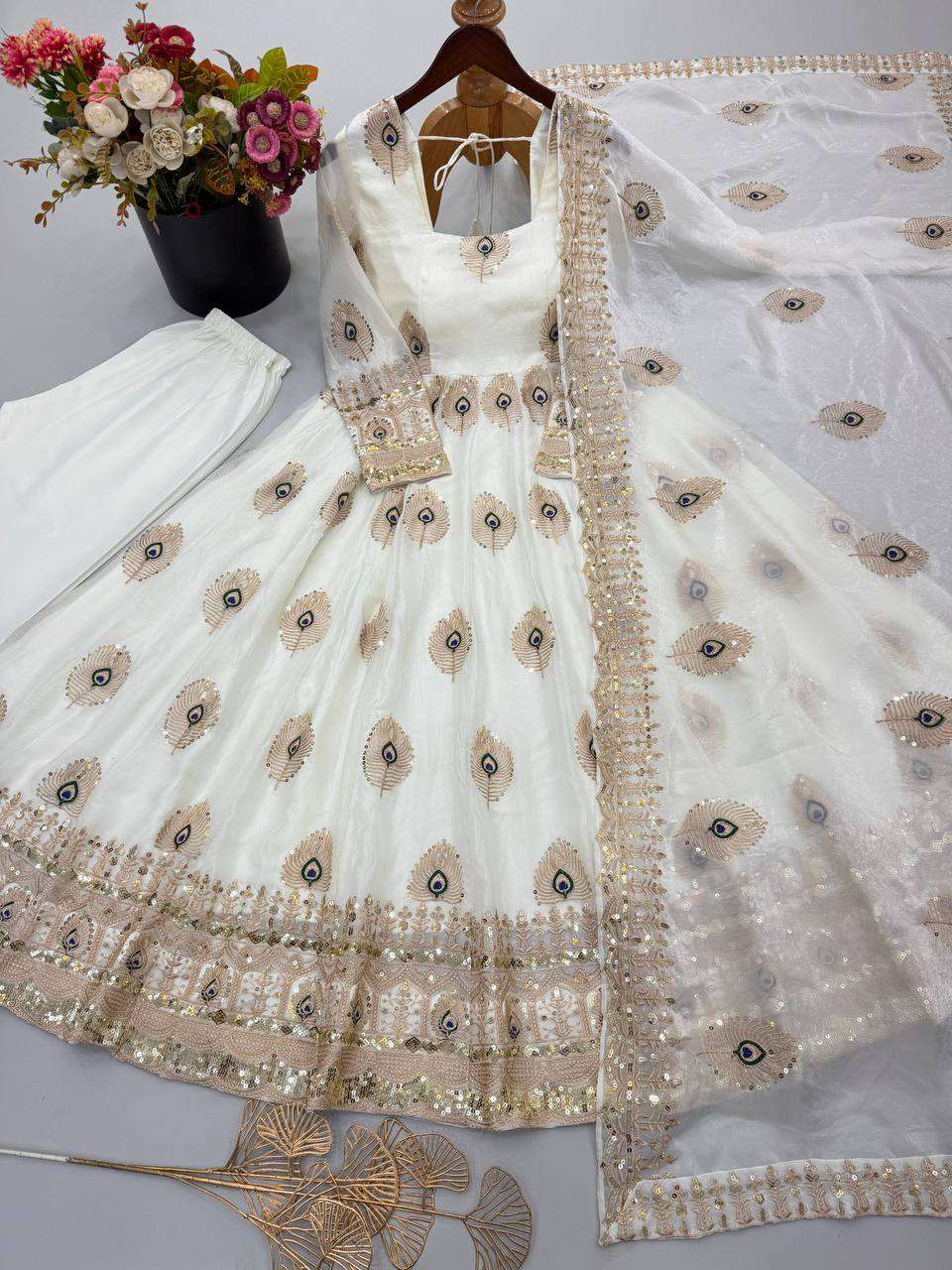SRK 5372 SILK BEAUTIFUL DESIGNER LOOK ANARKALI GOWN PANT WITH DUPATTA SET 