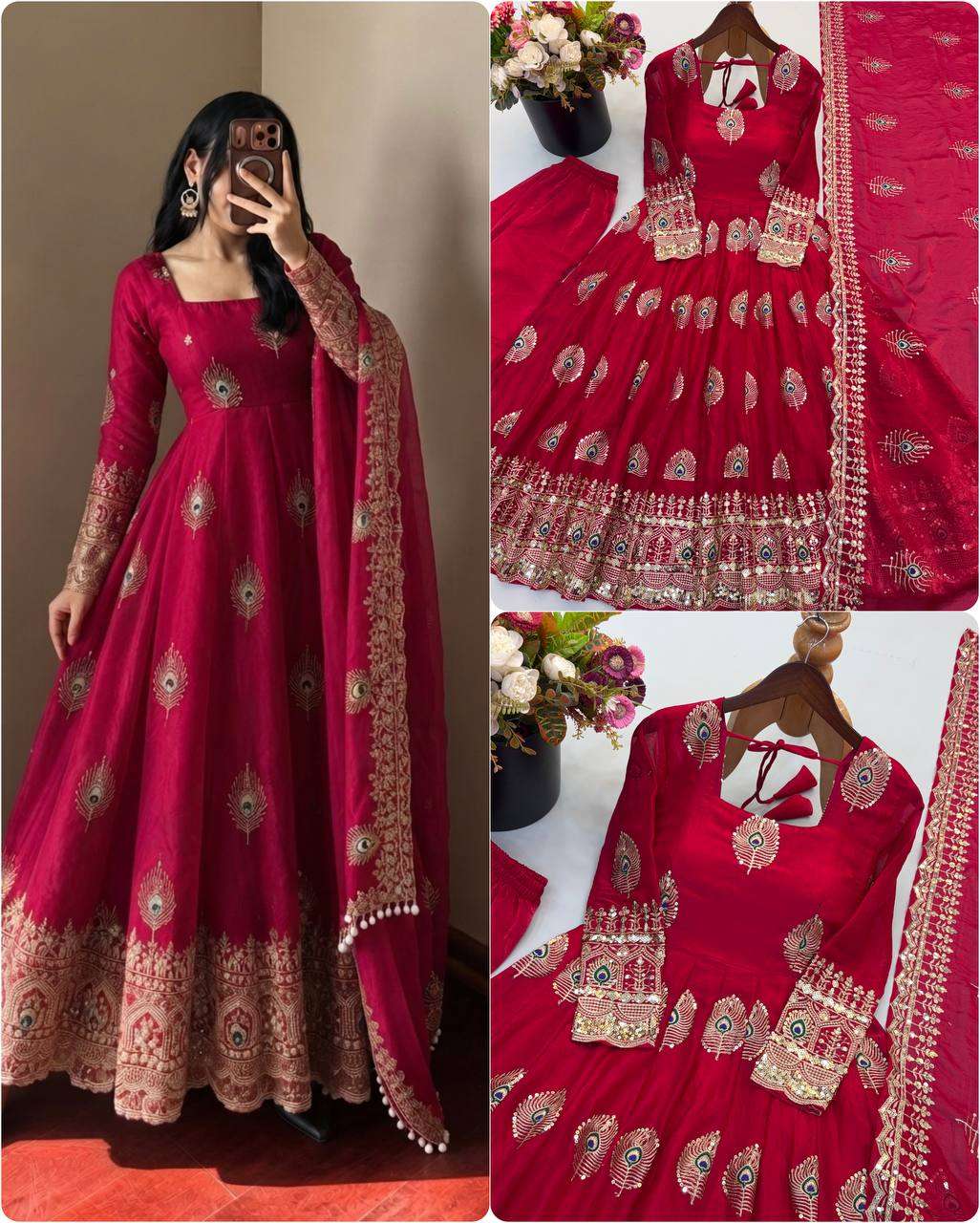 SRK 5372 SILK BEAUTIFUL DESIGNER LOOK ANARKALI GOWN PANT WITH DUPATTA SET 