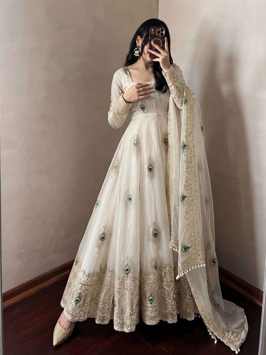 SRK 5372 SILK BEAUTIFUL DESIGNER LOOK ANARKALI GOWN PANT WITH DUPATTA SET 