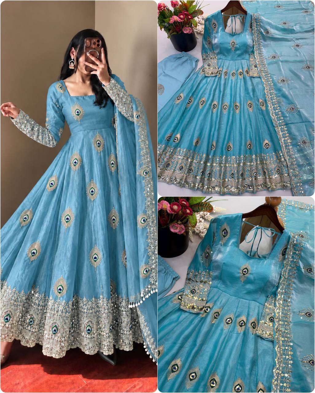 SRK 5372 SILK BEAUTIFUL DESIGNER LOOK ANARKALI GOWN PANT WITH DUPATTA SET 