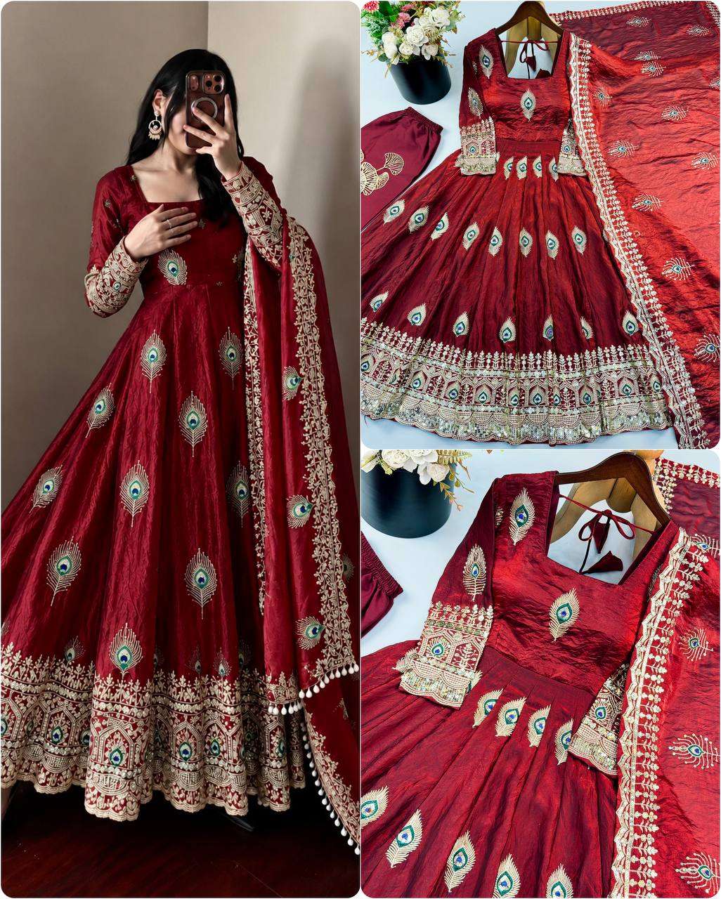 SRK 5372 SILK BEAUTIFUL DESIGNER LOOK ANARKALI GOWN PANT WITH DUPATTA SET 