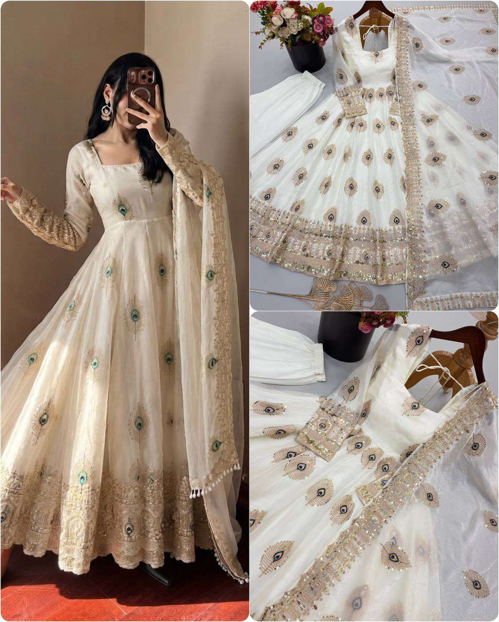 SRK 5372 SILK BEAUTIFUL DESIGNER LOOK ANARKALI GOWN PANT WITH DUPATTA SET 