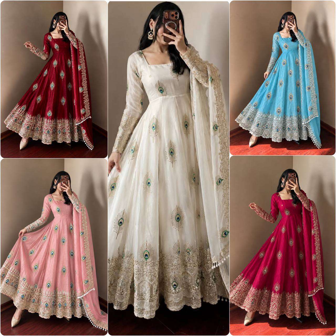 SRK 5372 SILK BEAUTIFUL DESIGNER LOOK ANARKALI GOWN PANT WITH DUPATTA SET 