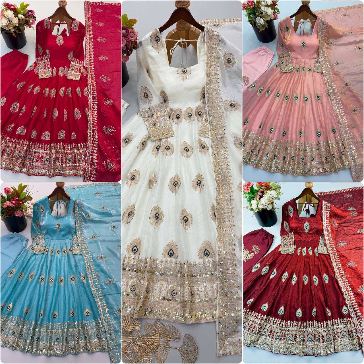SRK 5372 SILK BEAUTIFUL DESIGNER LOOK ANARKALI GOWN PANT WITH DUPATTA SET 