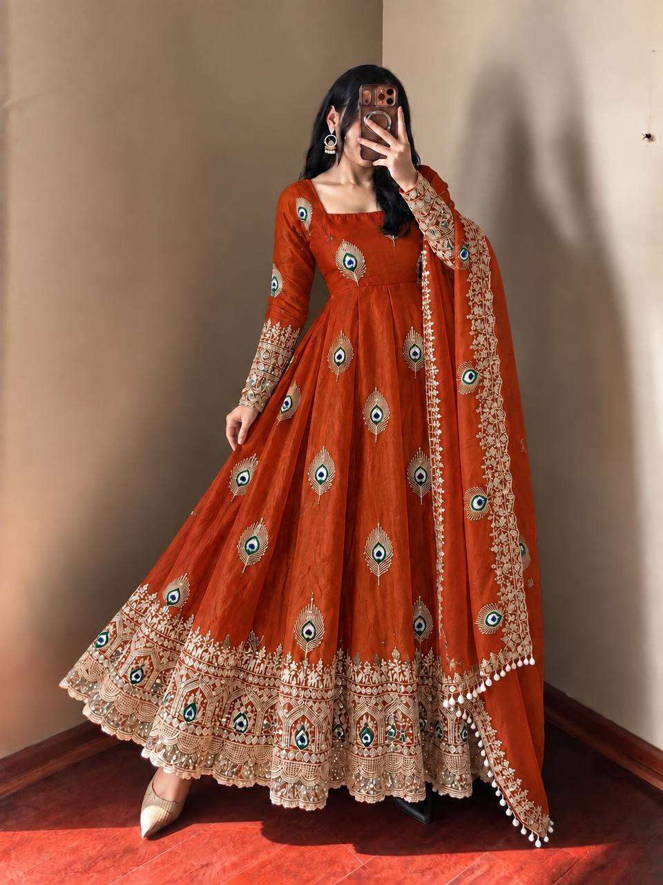 SRK 5372 SILK BEAUTIFUL DESIGNER LOOK ANARKALI GOWN PANT WITH DUPATTA SET 