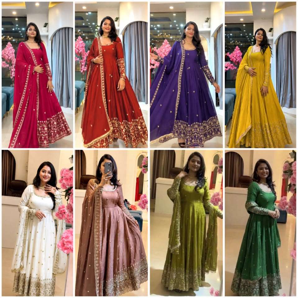 SSR 544 SILK SEQUENCE EMBROIDERY DESIGNER WORK PARTY WEAR ANARKALI GOWN BOTTOM AND DUPATTA SET 