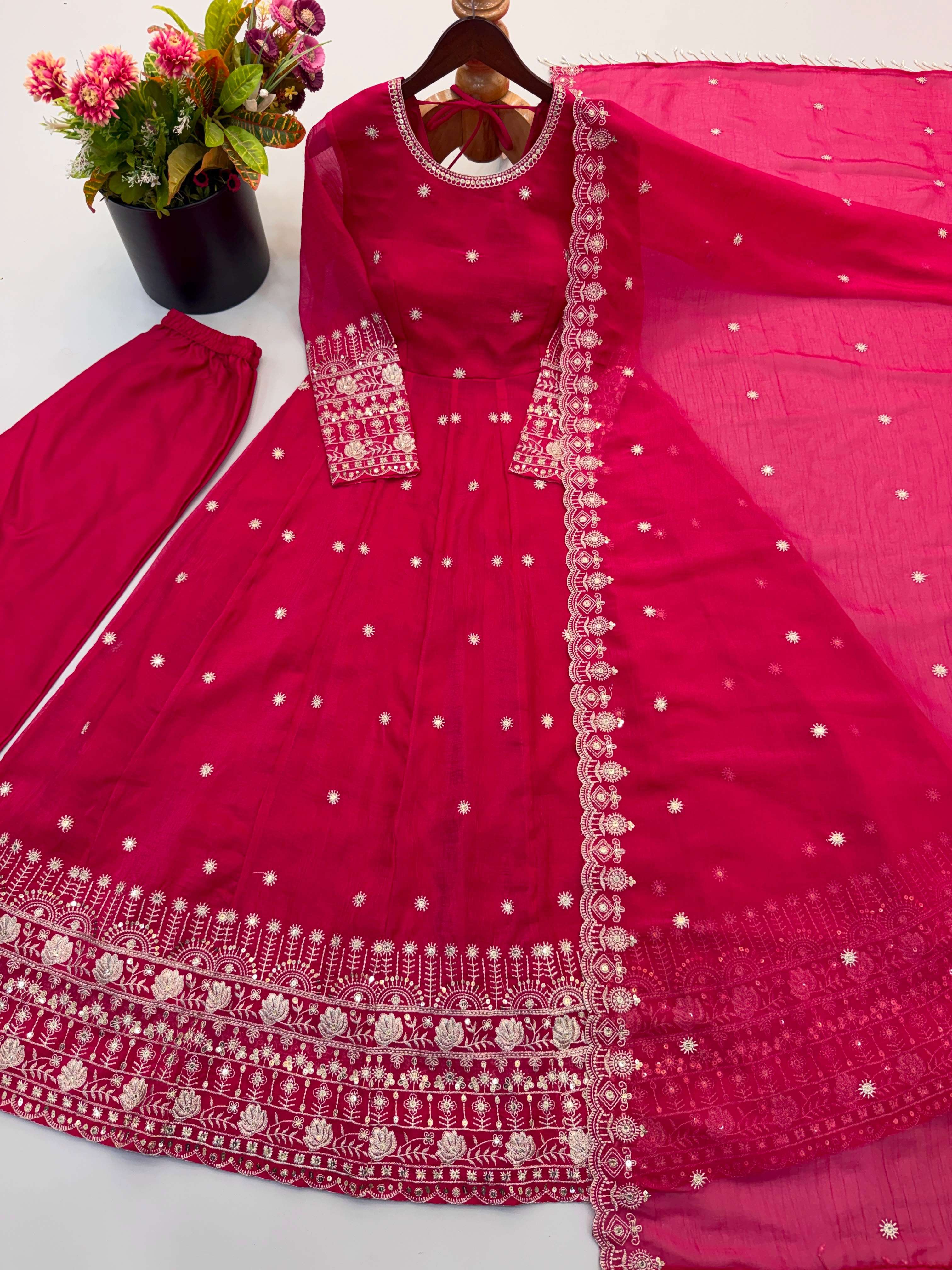 SSR 544 SILK SEQUENCE EMBROIDERY DESIGNER WORK PARTY WEAR ANARKALI GOWN BOTTOM AND DUPATTA SET 