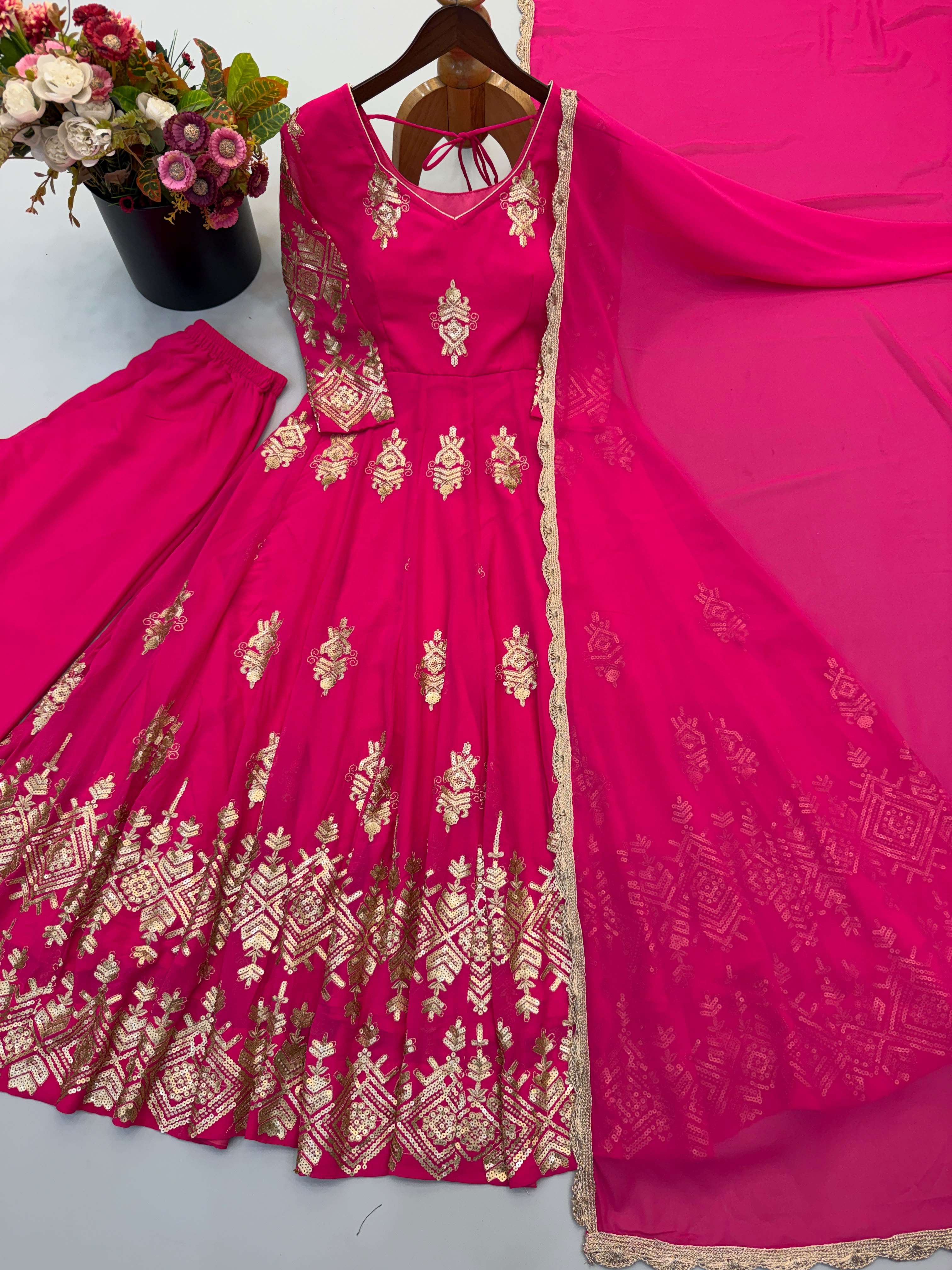 SSR 552 GEORGETTE HEAVY SEQUENCE EMBROIDERED DESIGNER WORK GOWN DRESS